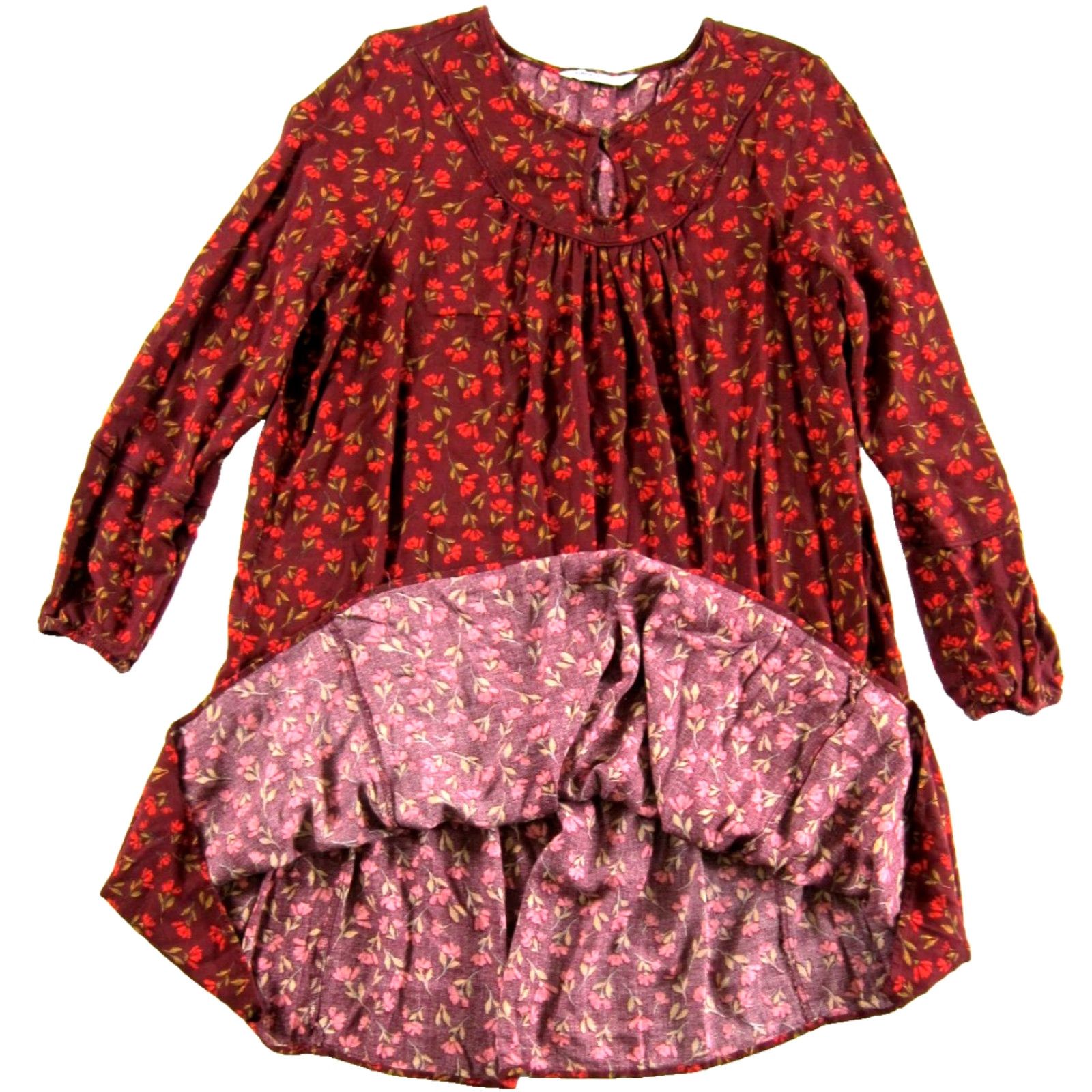 Vintage Sonoma Dress Long Sleeve Midi Smock Tunic 100% Rayon Floral Red Medium Women Theme Bohemian Hippie Flower Size M / US 6-8 / IT 42-44 - 5 Thumbnail