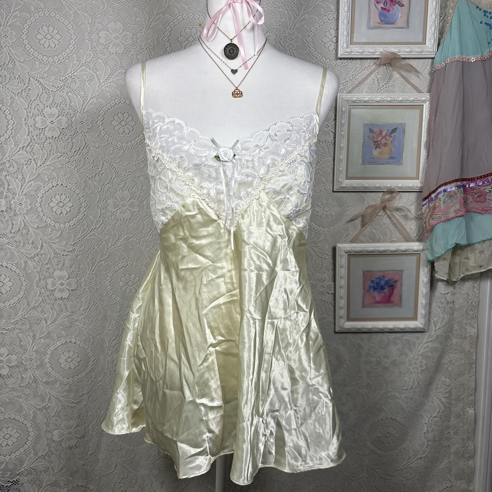 Other vintage yellow silk lace slip dress top Size M / US 6-8 / IT 42-44 - 1 Thumbnail