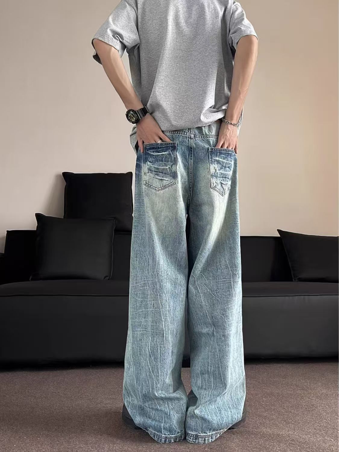 Japanese Brand × Jean Washed vintage wide-leg loose casual blue jeans Size US 32 / EU 48 - 4 Thumbnail