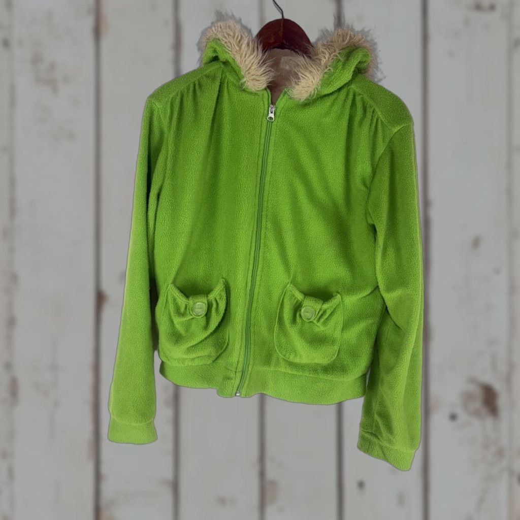 Vintage Unbranded Lime Green Fleece Faux Fur Full Zip Hoodie Womens Size L Size L / US 10 / IT 46 - 1 Thumbnail