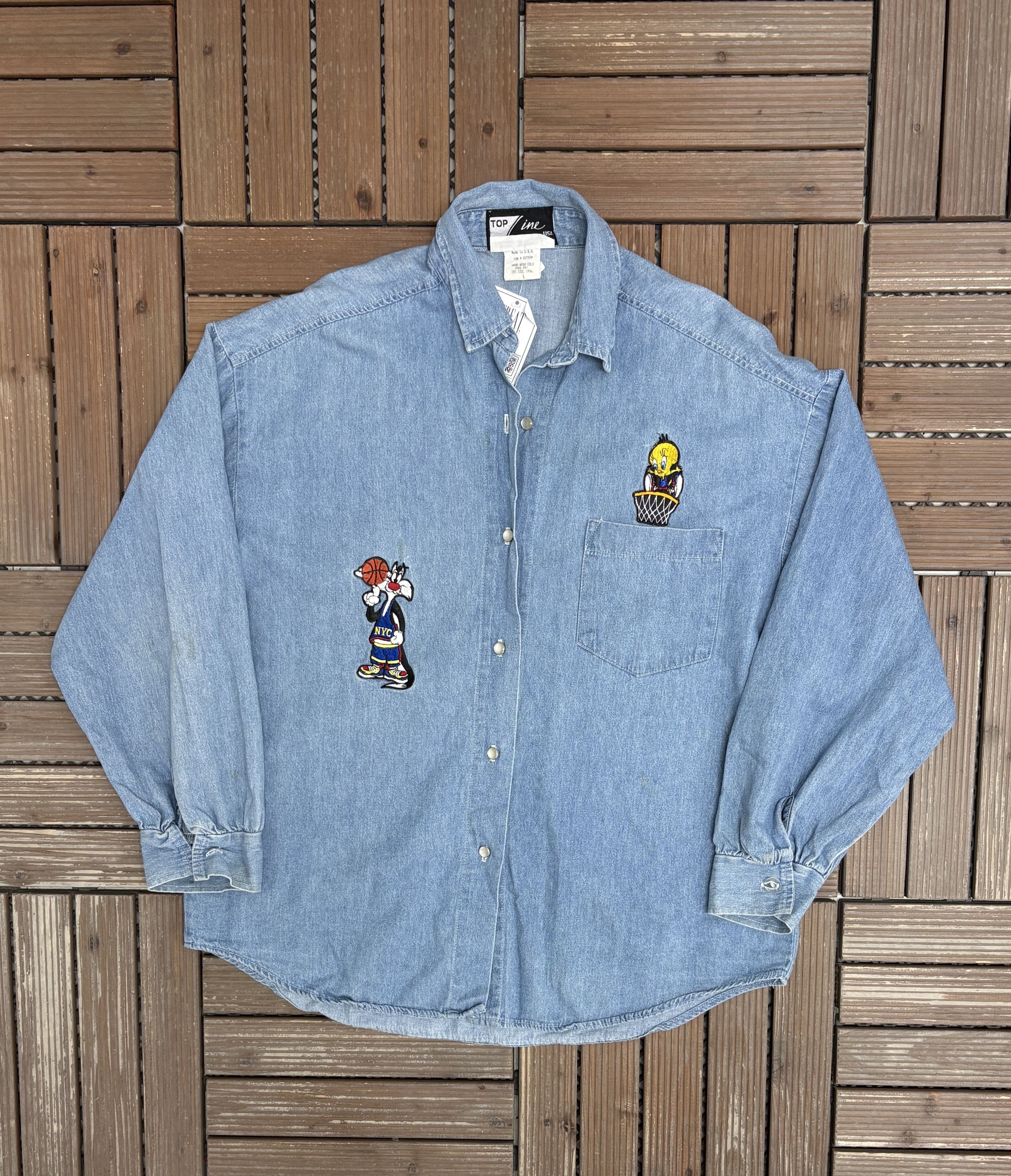 Vintage Tweety Bird & Sylvester Vintage Denim Jean Shirt Size US L / EU 52-54 / 3 - 1 Thumbnail