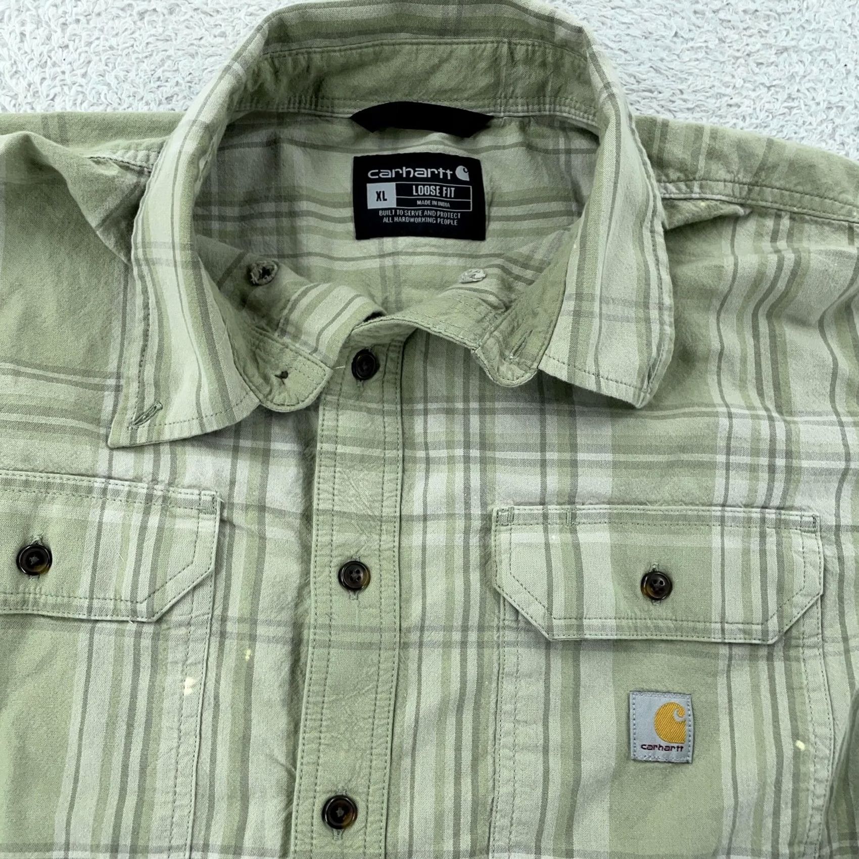 Carhartt Carhartt Work Shirt Green Plaid Short Sleeve Button Down XL Loose Fit Size US XL / EU 56 / 4 - 2 Thumbnail