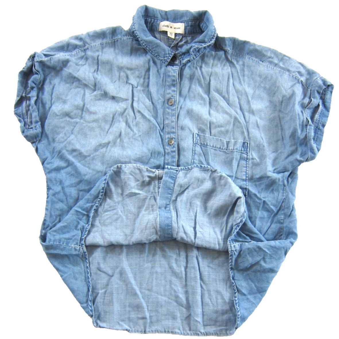 CLOT Cloth & Stone 100% Tencel Lyocell Soft Blue Short Sleeve Collared Blouse Large Size L / US 10 / IT 46 - 5 Thumbnail