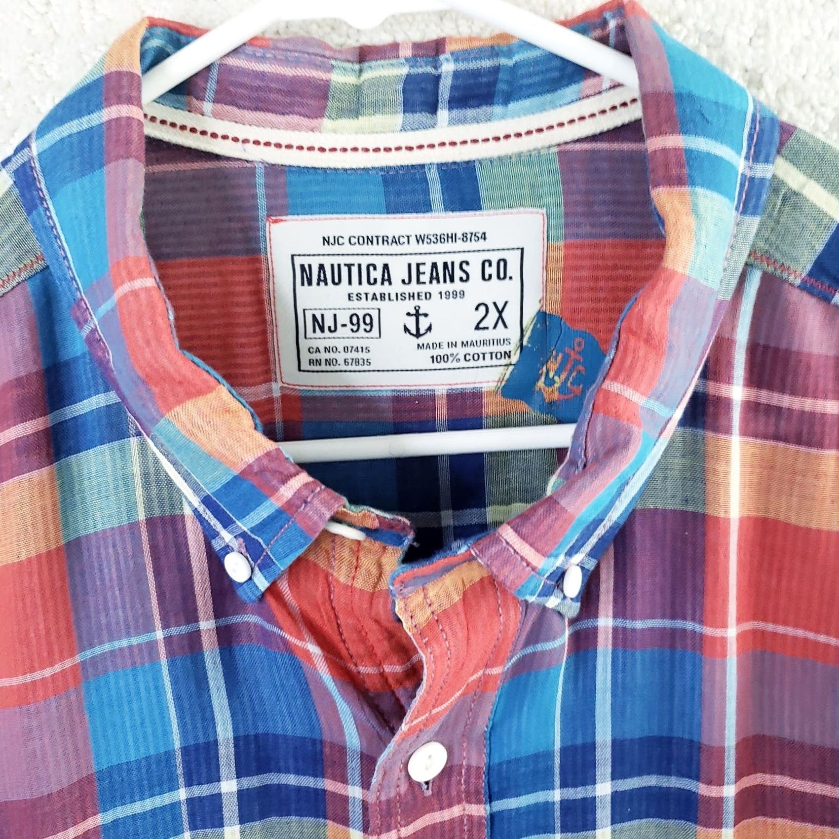 Nautica Nautica Jeans Co. Shirt Mens 2XL Multicolor Plaid Short Sleeve Button-Down 100% Cotton Size US XXL / EU 58 / 5 - 6 Thumbnail