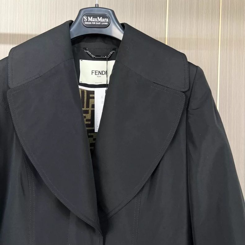 Fendi Fendi Black Printed Leather Trench Coat Size L / US 10 / IT 46 - 3 Thumbnail