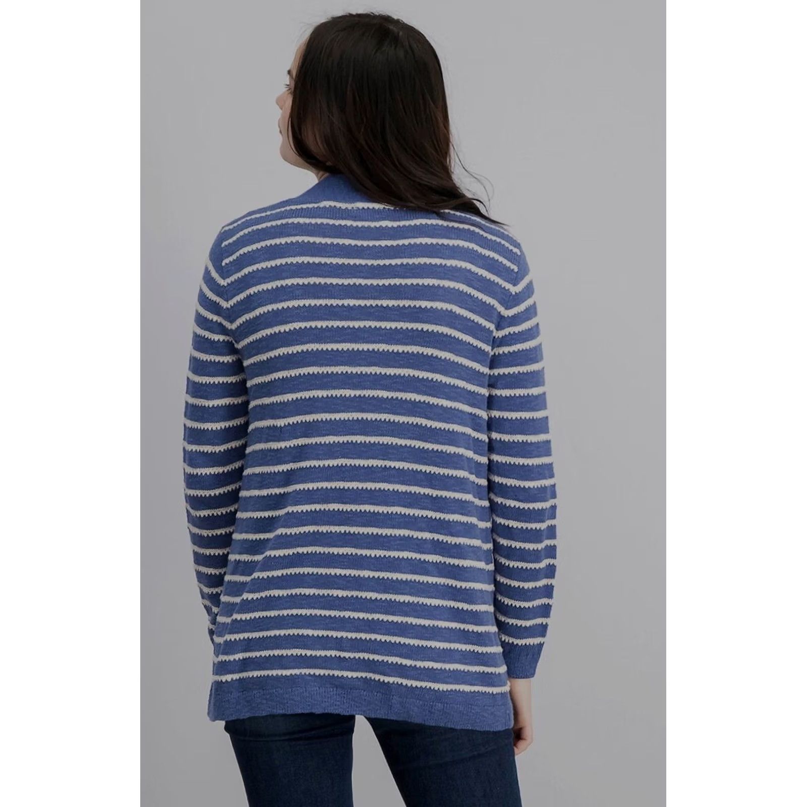 Market Market & Spruce Women Blue/White Stripe Rosey Textured Stitch Cardigan Sweater L Size L / US 10 / IT 46 - 3 Thumbnail