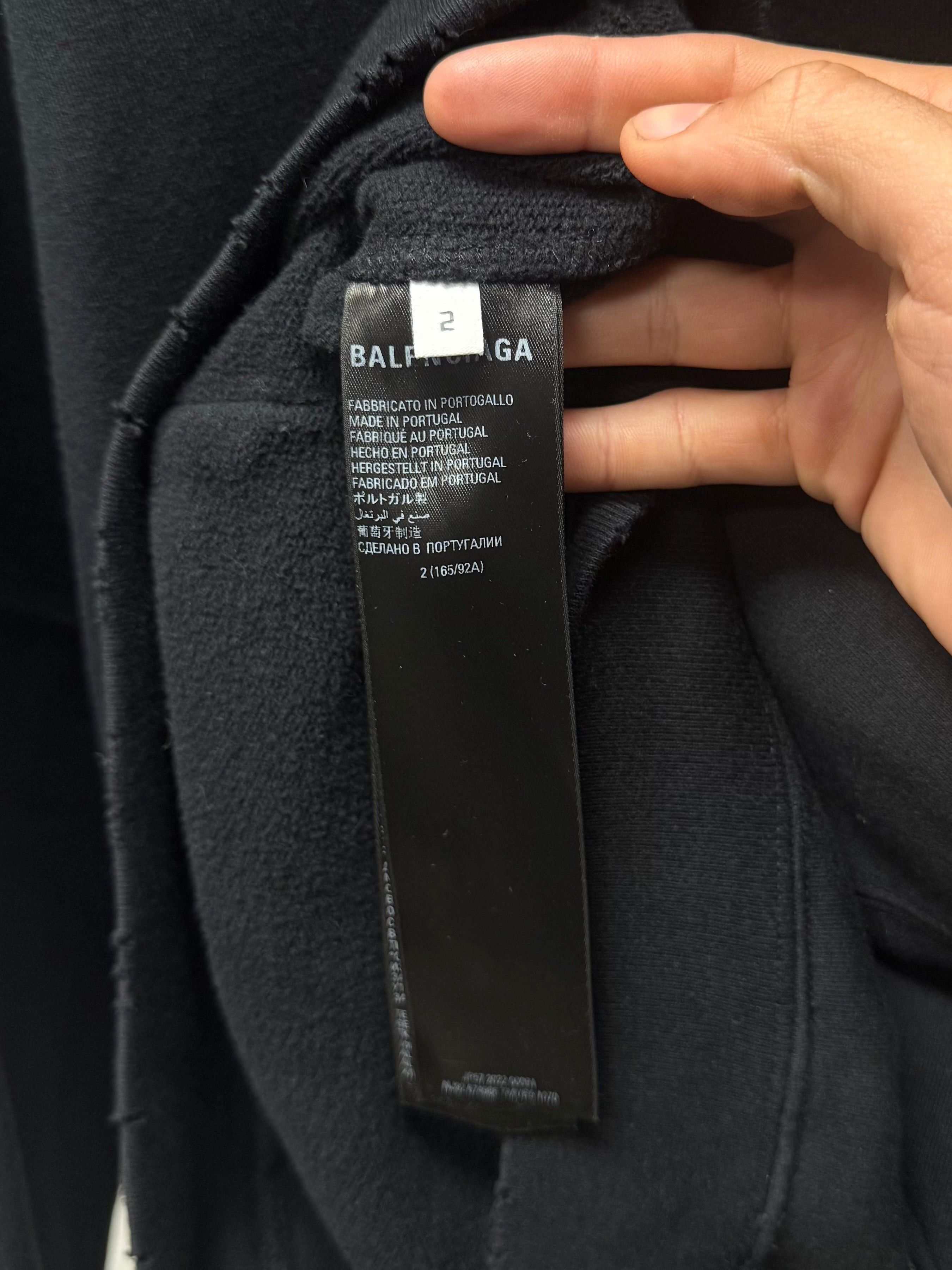 Balenciaga 2022 Balenciaga Painted ‘Script Logo’ Distressed Black Cotton Hoodie Size US M / EU 48-50 / 2 - 6 Thumbnail