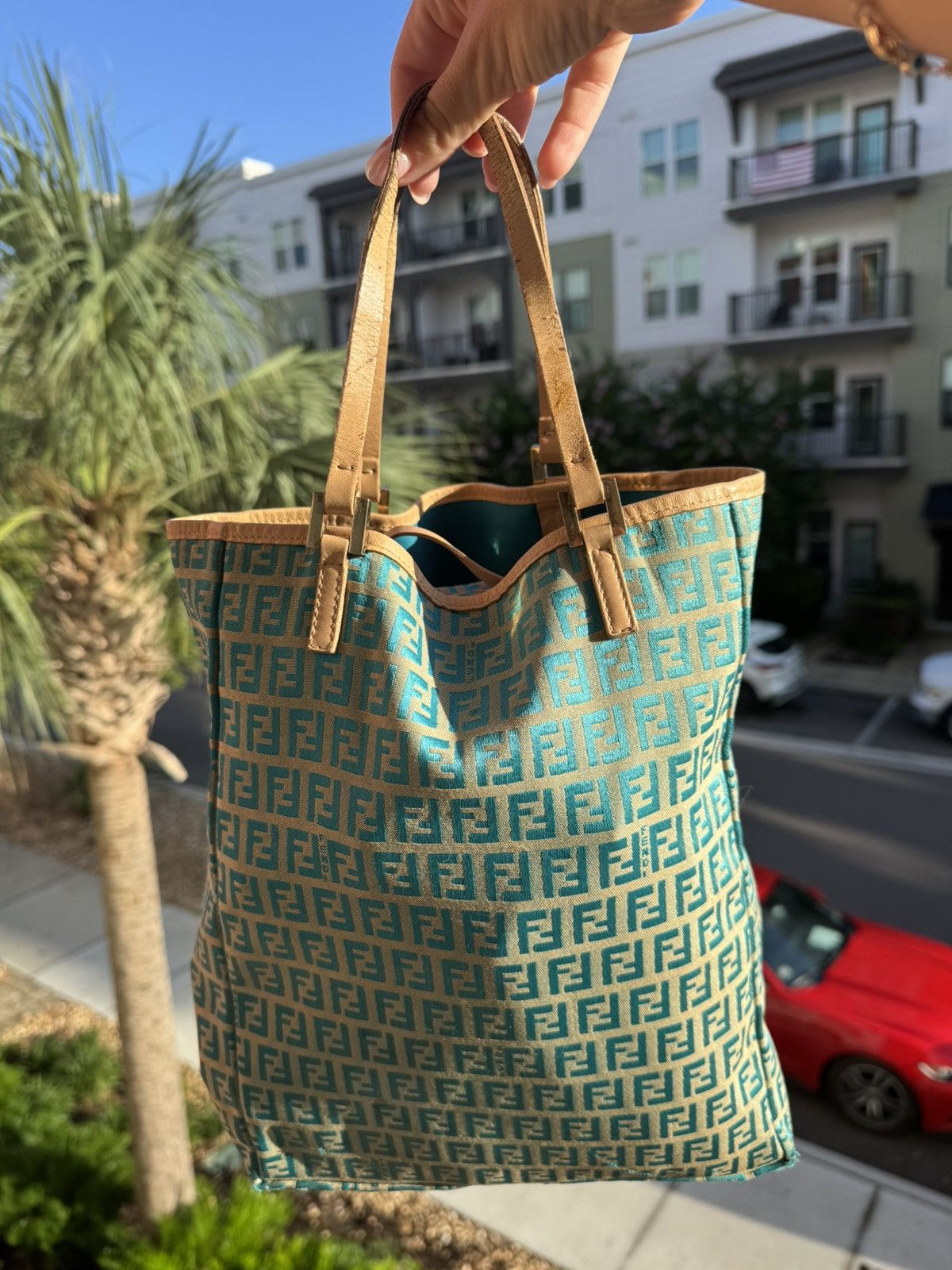 Fendi Vintage Fendi Zucca FF Tote – Turquoisew/ COA Size ONE SIZE - 9 Thumbnail