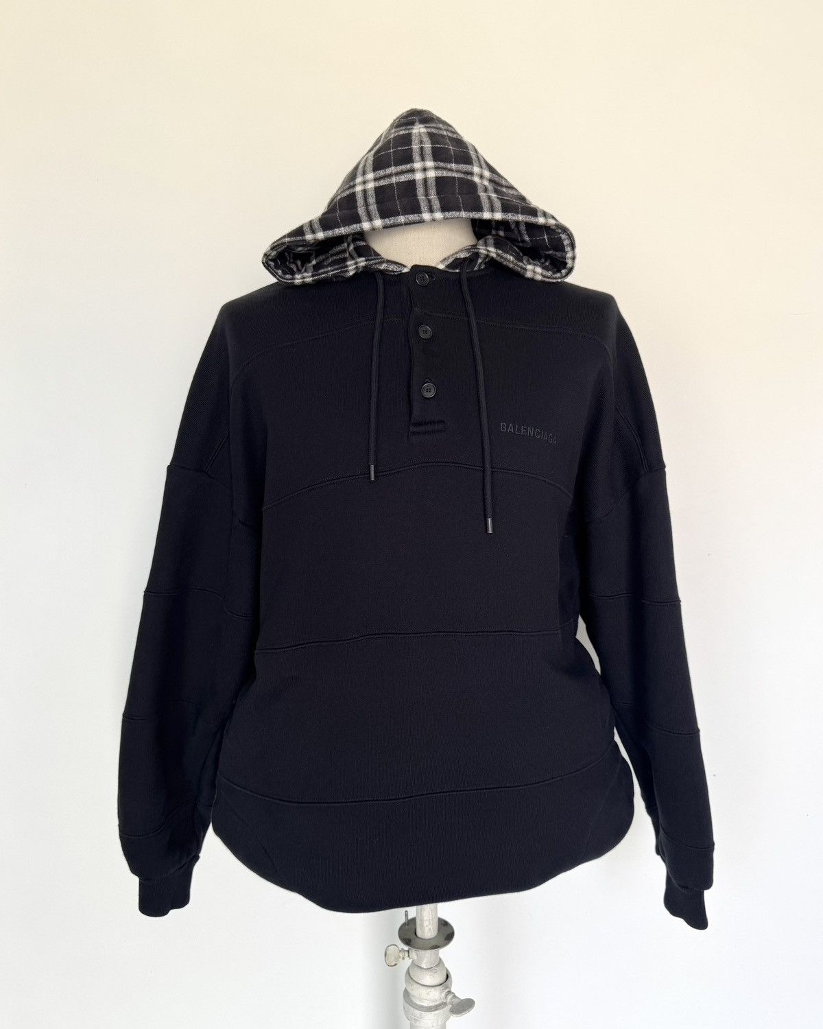 Balenciaga BALENCIAGA FW 18 Plaid Patchwork Hoodie Size US XS / EU 42 / 0 - 1 Thumbnail