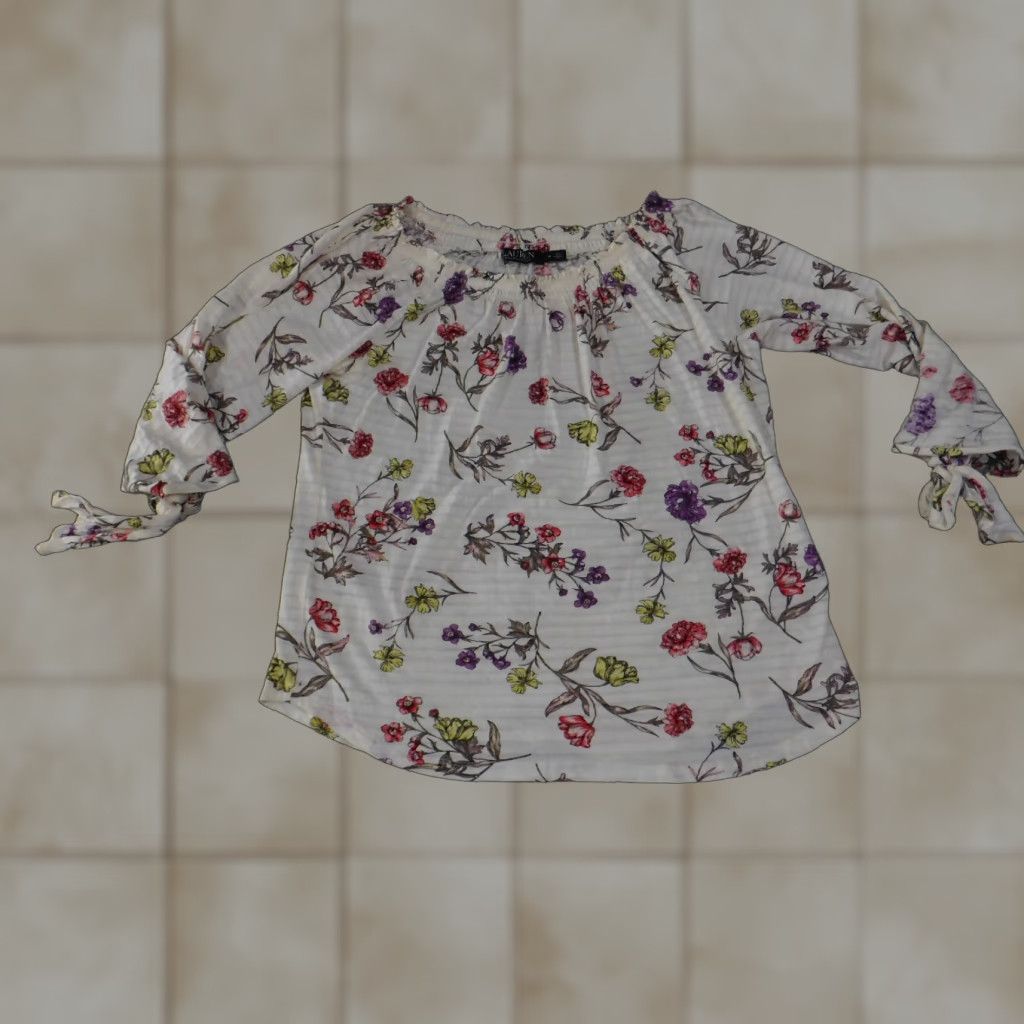 Ralph Lauren Lauren Ralph Lauren Blouse Womens Medium White Floral 3/4 Sleeve Peasant Top Shirt Womens M White Floral 3/4 Sleeve Peasant Top Size M / US 6-8 / IT 42-44 - 1 Thumbnail