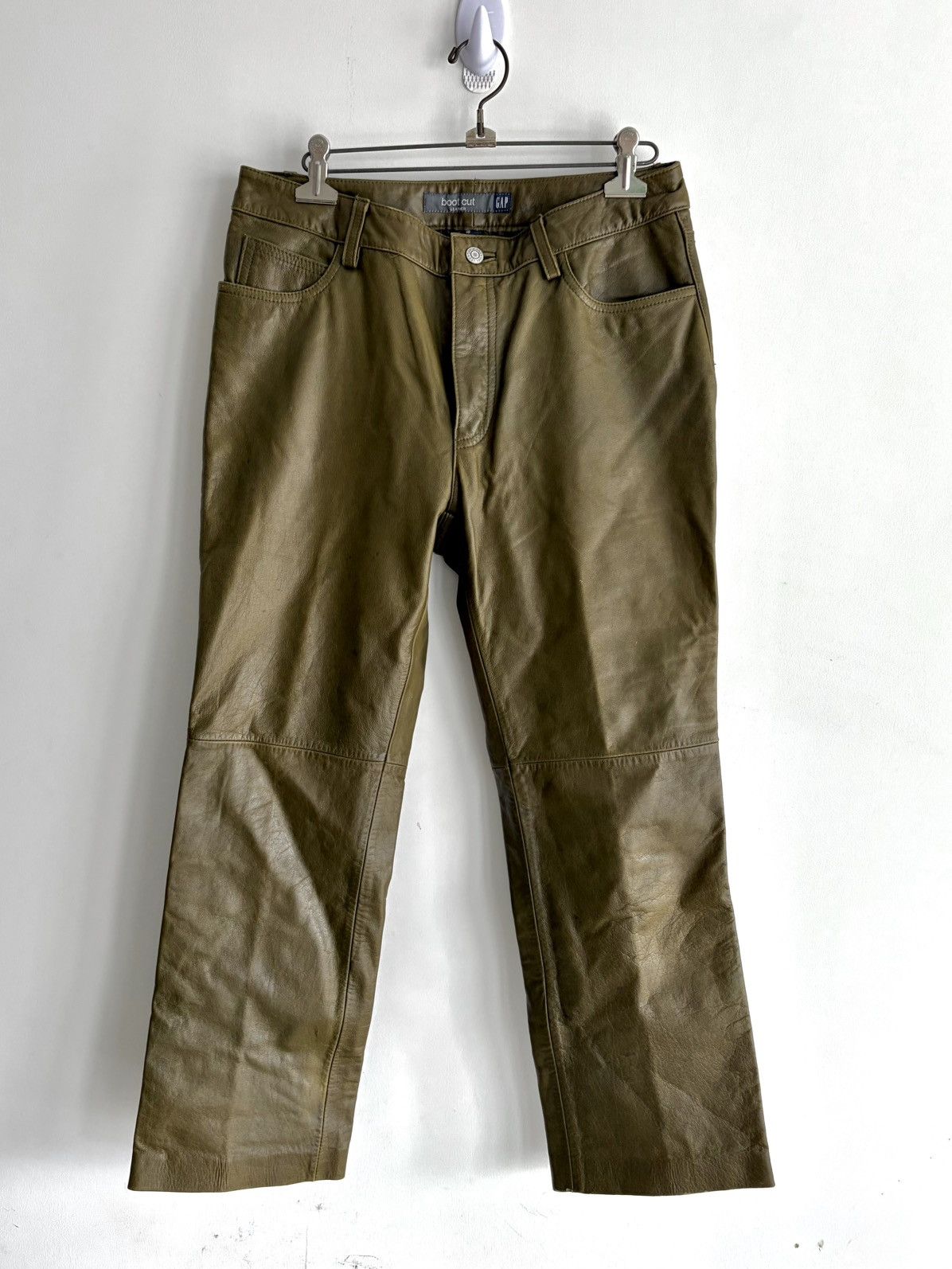 Gap 2000s Gap Moss Green Full Real Leather Boot Cut Pants Size US 30 / EU 46 - 1 Thumbnail