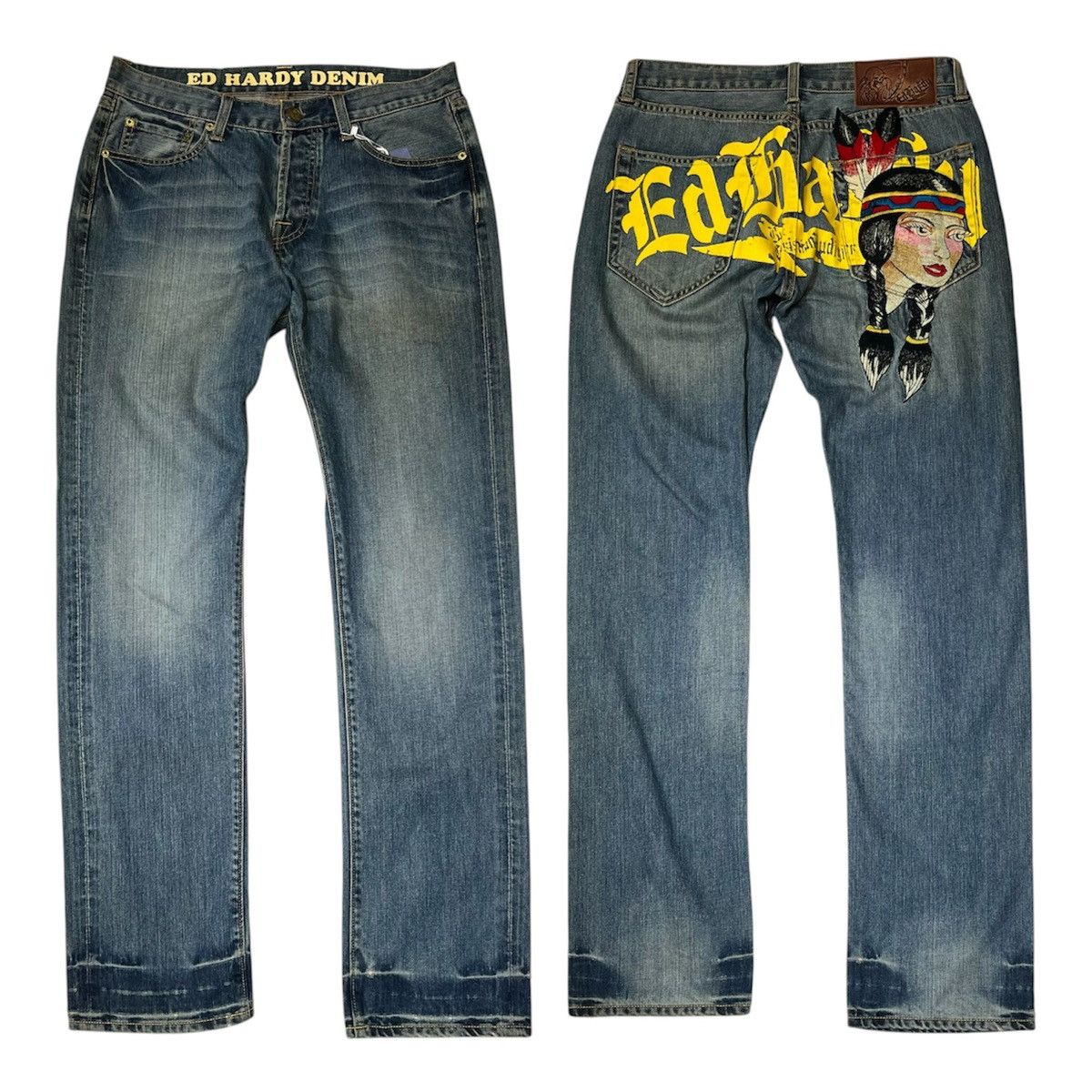 Ed Hardy Ed Hardy Native American Maiden Embroidered Straight Jeans Size US 32 / EU 48 - 2 Thumbnail