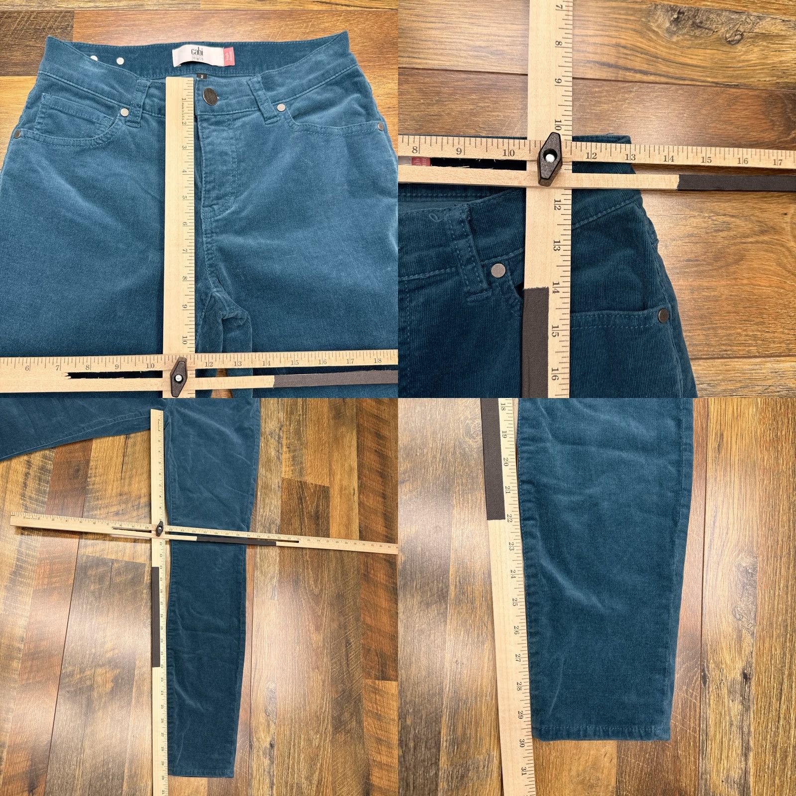 Vintage CAbi Womens Pants Skinny Corduroy 2 Teal Green Mid Rise Stretch Travel Casual Party/Cocktail City Slim Waist 26 in Flat Front Inseam 30 in Size 26" / US 2 / IT 38 - 8 Thumbnail