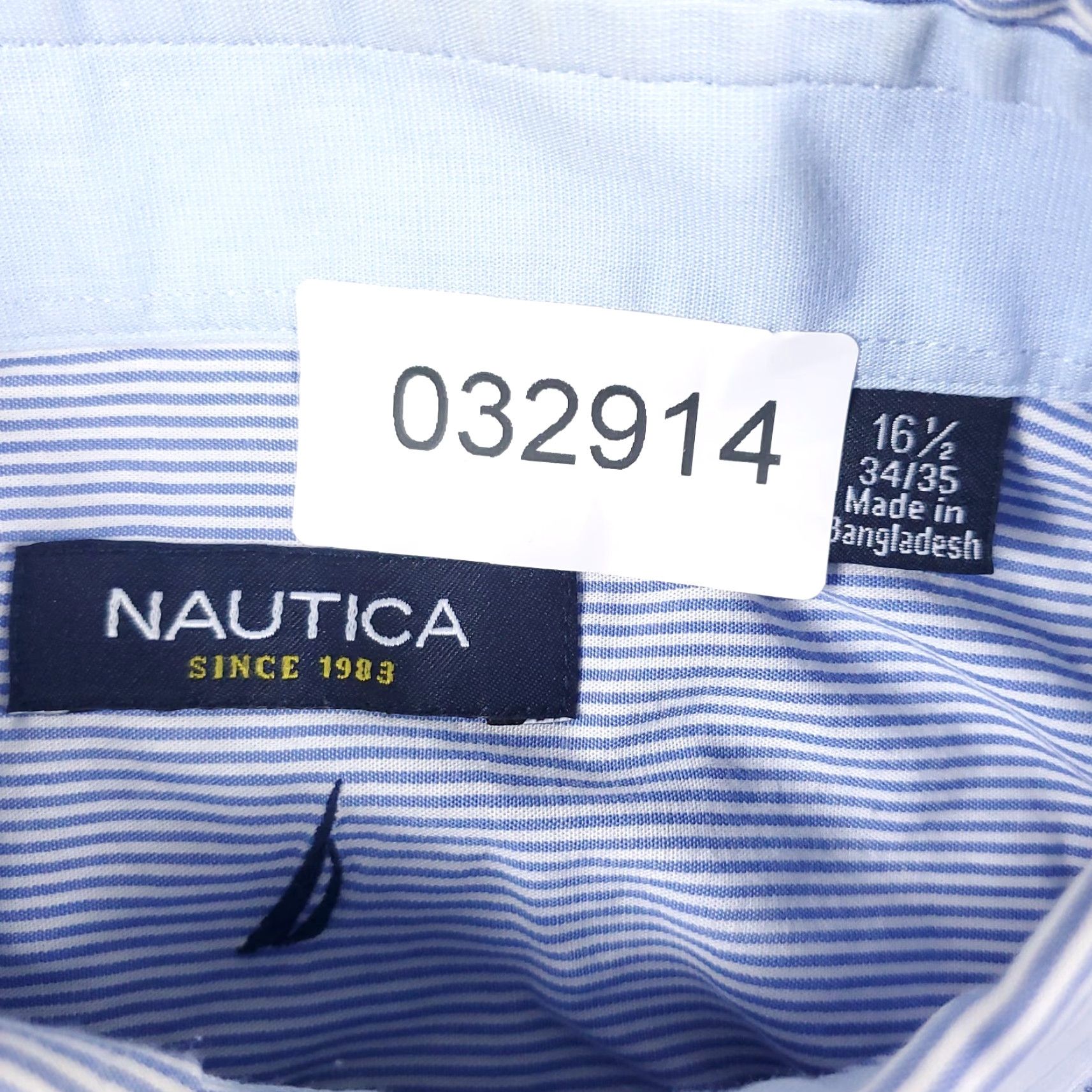 Nautica Nautica Dress Shirt Mens 16.5 Blue Striped Button Up Long Sleeve, Business Casual, 100% Cotton, Classic Preppy, Mens Size 42R - 8 Thumbnail