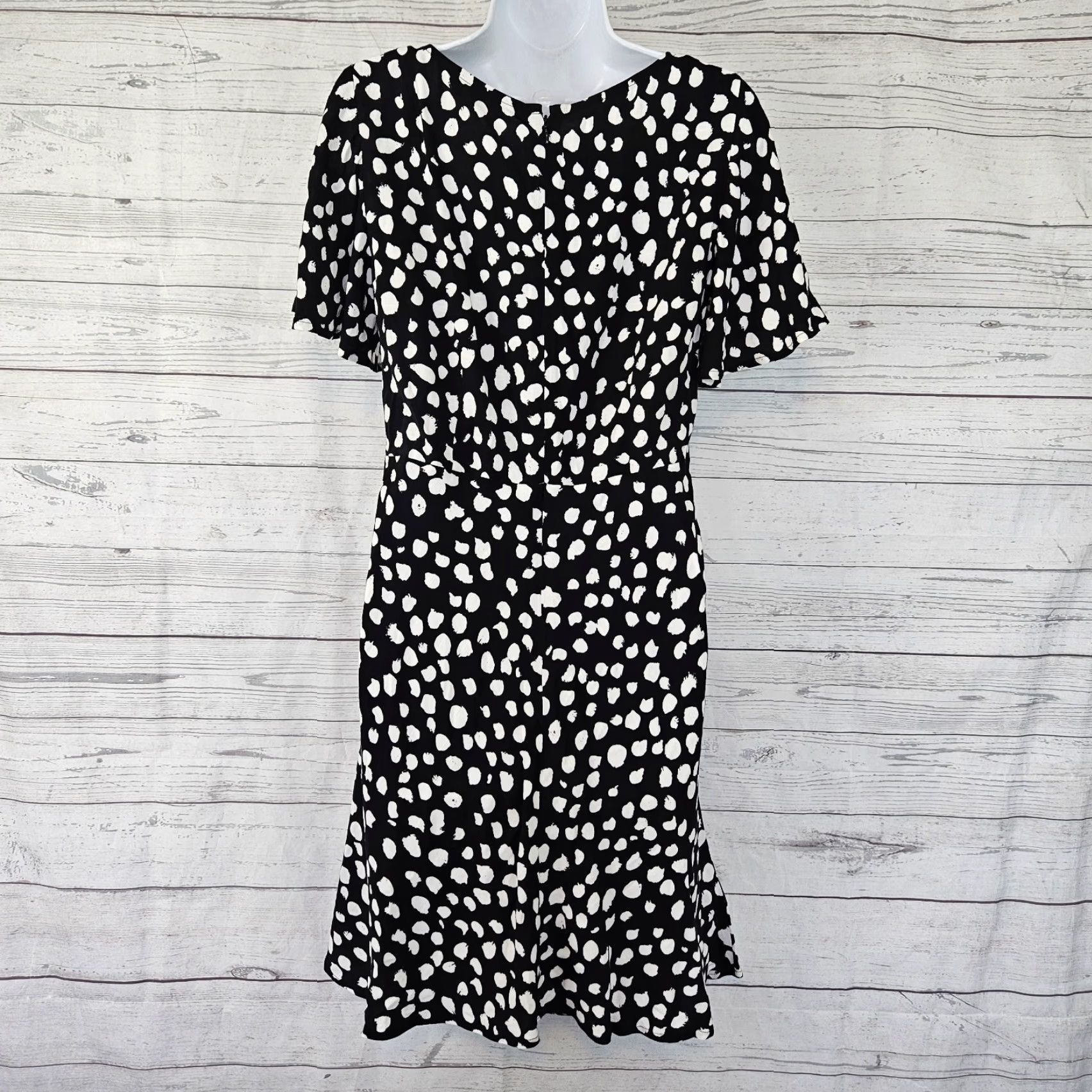 Ann Taylor LOFT Womens Dress Small Black White Tie Front Short Sleeve  Viscose