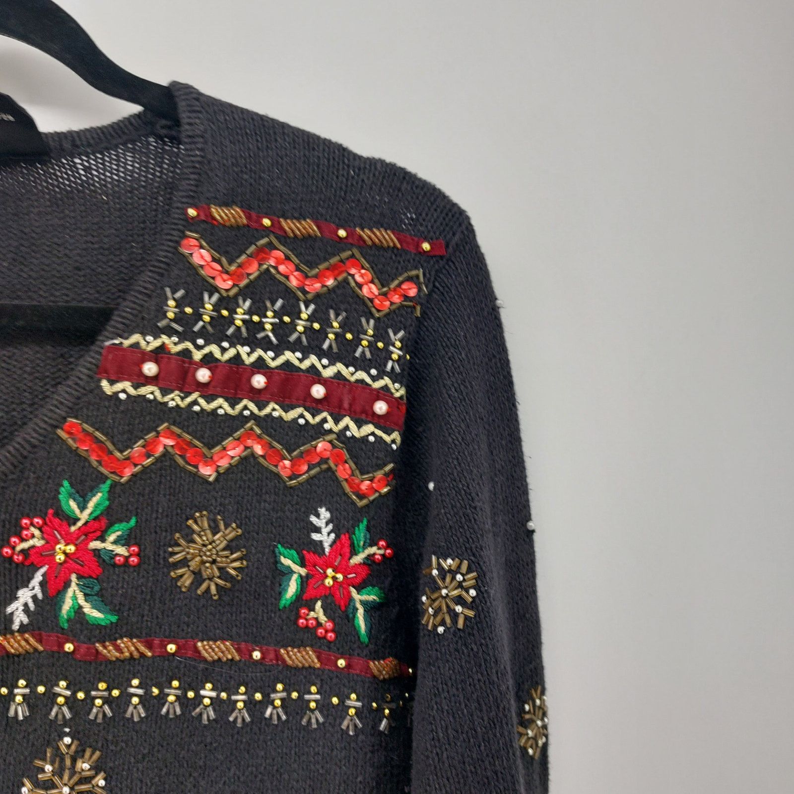 Other Erika PM Ugly Christmas Sweater Cardigan Black Poinsettia Size M / US 6-8 / IT 42-44 - 8 Thumbnail
