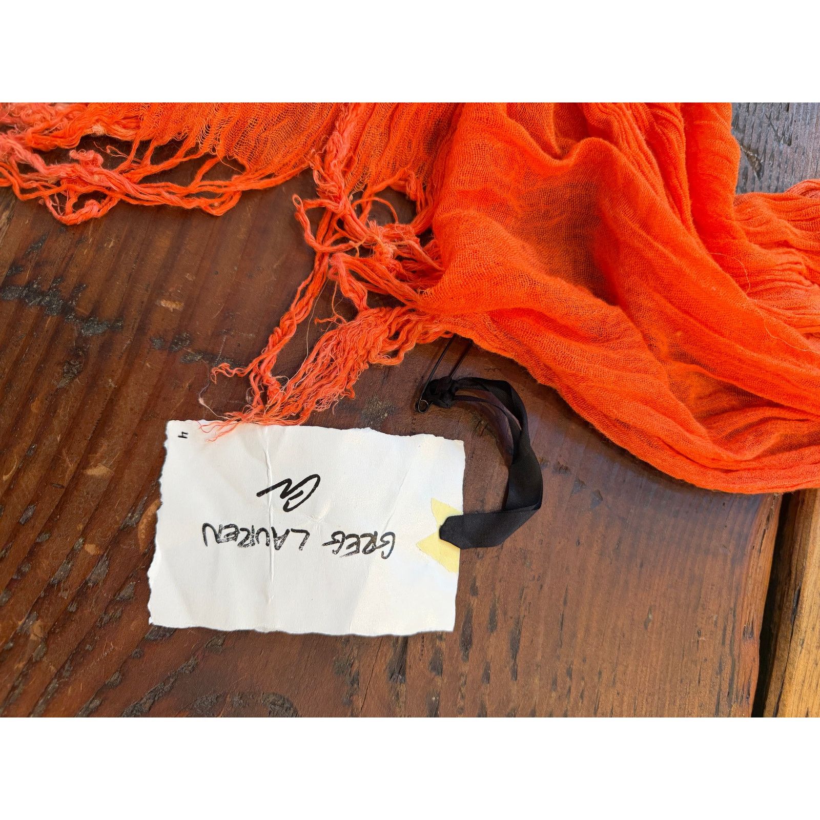 Greg Lauren Greg Lauren SAMPLE Orange Cotton Fringe Scarf Size ONE SIZE - 2 Thumbnail