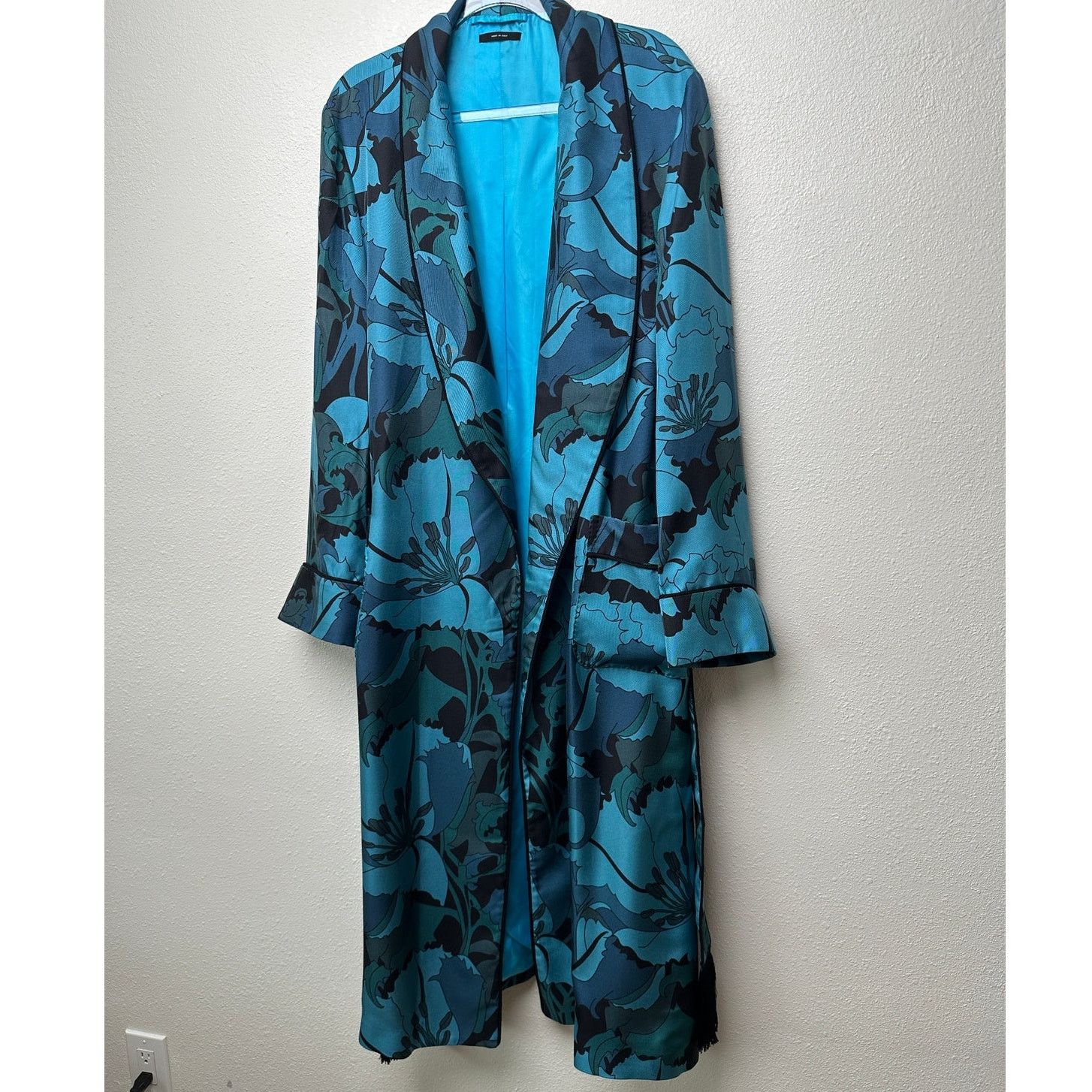 Tom Ford Tom Ford Floral Silk Twill Robe Blue/Teal Men M Tassel Belt Size US M / EU 48-50 / 2 - 4 Thumbnail