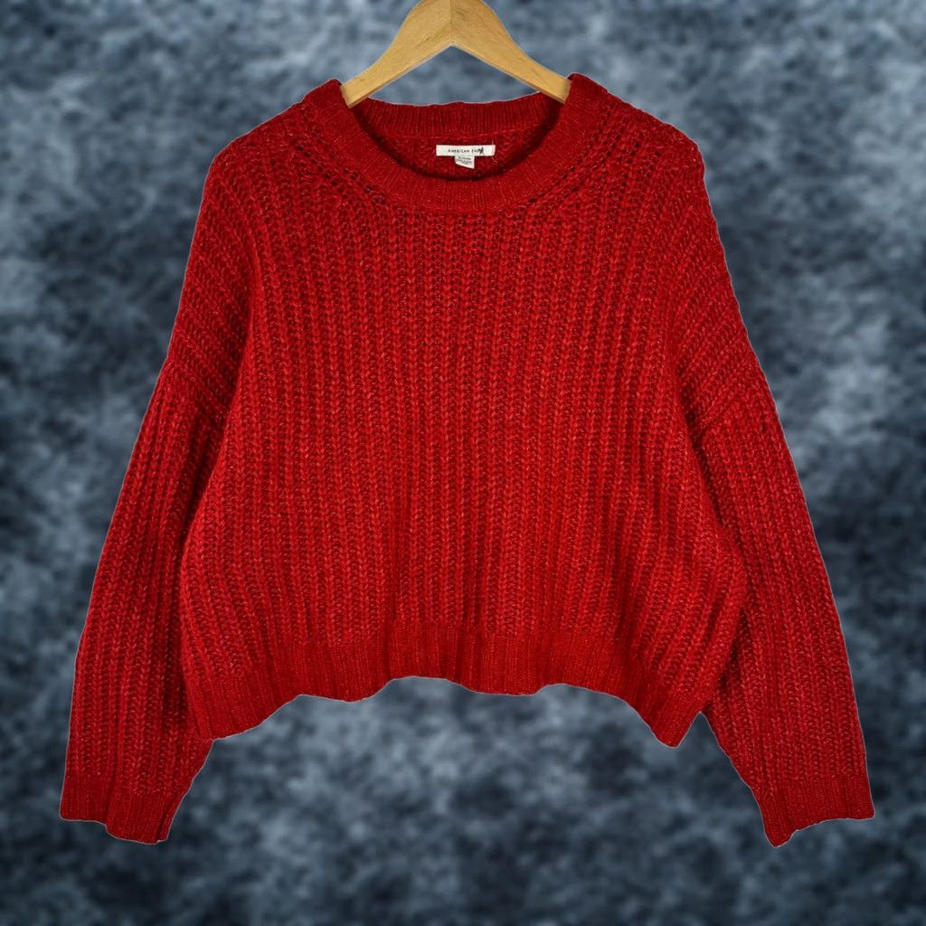 American Eagle Outfitters American Eagle Red Chunky Ribbed Knit Sweater Womens XL Vibrant Cropped Size XL / US 12-14 / IT 48-50 - 1 Thumbnail