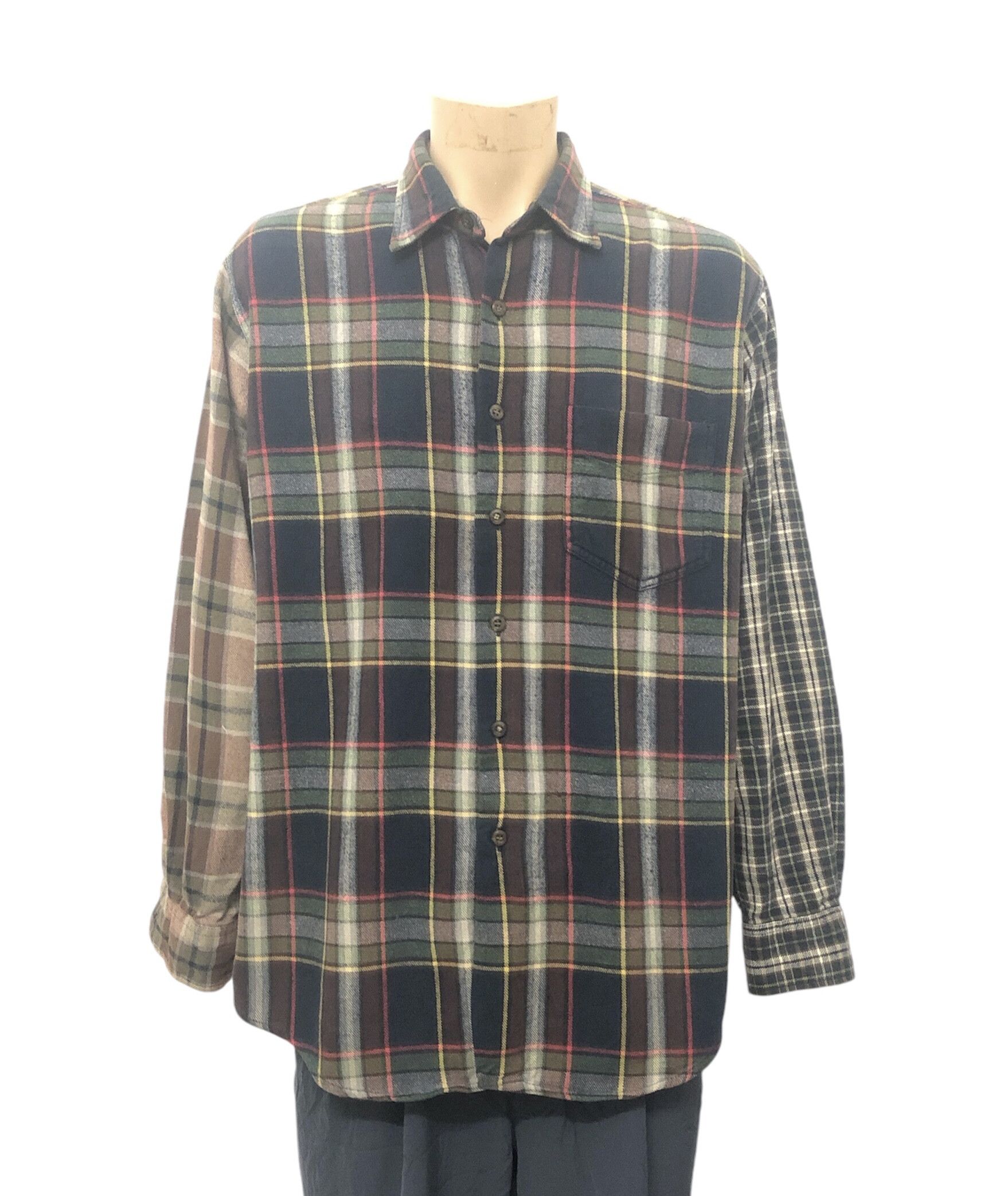 American Apparel × J.Crew × Vintage Rare 90s J.CREW Flannel Mixed Plaid Shirt Size US M / EU 48-50 / 2 - 1 Thumbnail