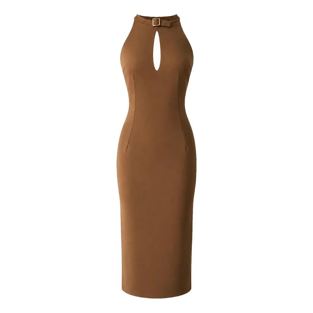 Dolce & Gabbana Dolce & Gabbana Brown Halter Midi Dress Gold Buckle IT 46 Size L / US 10 / IT 46 - 1 Thumbnail