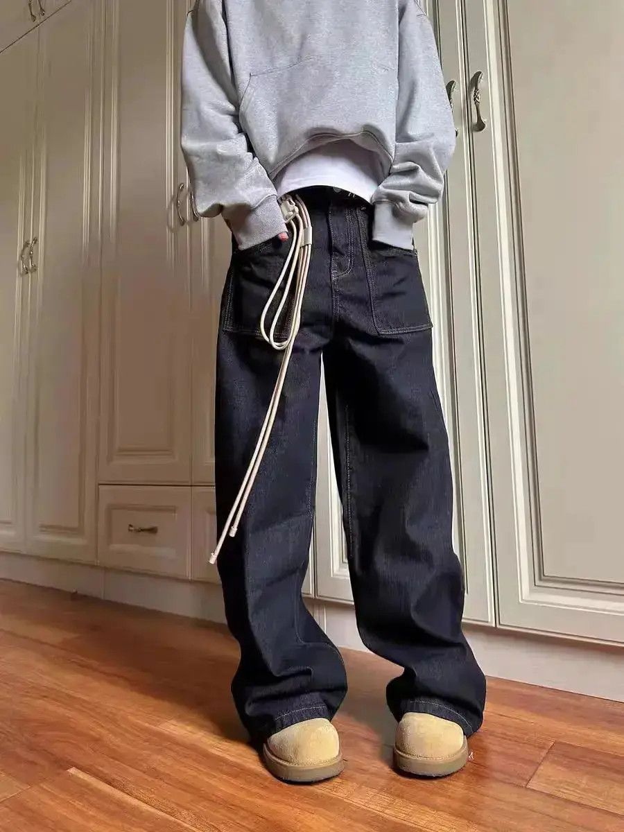 Japanese Brand Vintage washed black Y2K straight leg baggy jeans Size US 33 - 5 Thumbnail