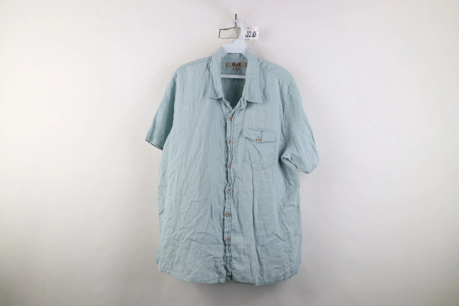 Vintage Flax Linen Short Sleeve Collared Button Shirt Light Blue Size US M / EU 48-50 / 2 - 1 Thumbnail