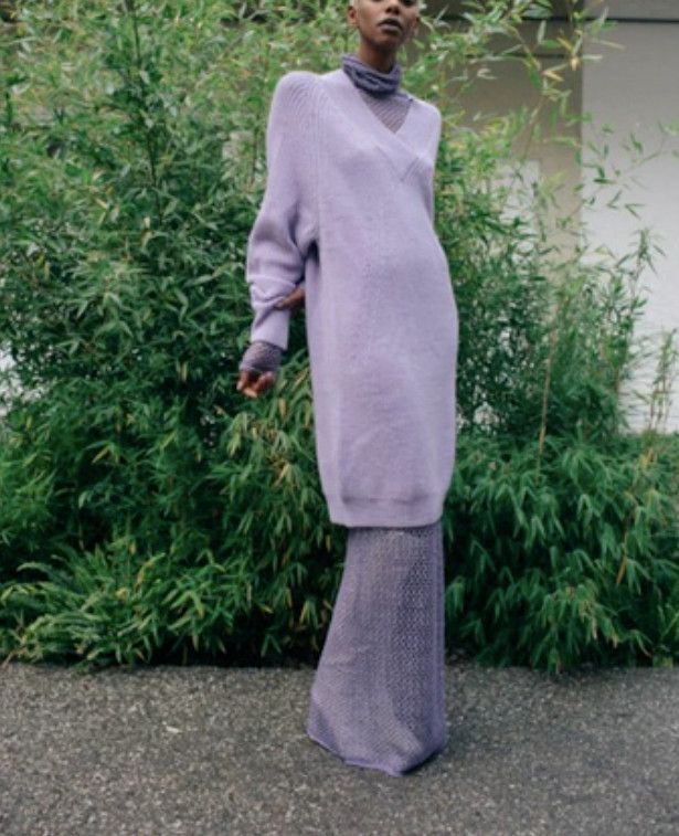 Vintage MYKKE HOFMANN Mesh Slouch Long Dress Kioko In Lilac Serbia Size L / US 10 / IT 46 - 3 Thumbnail