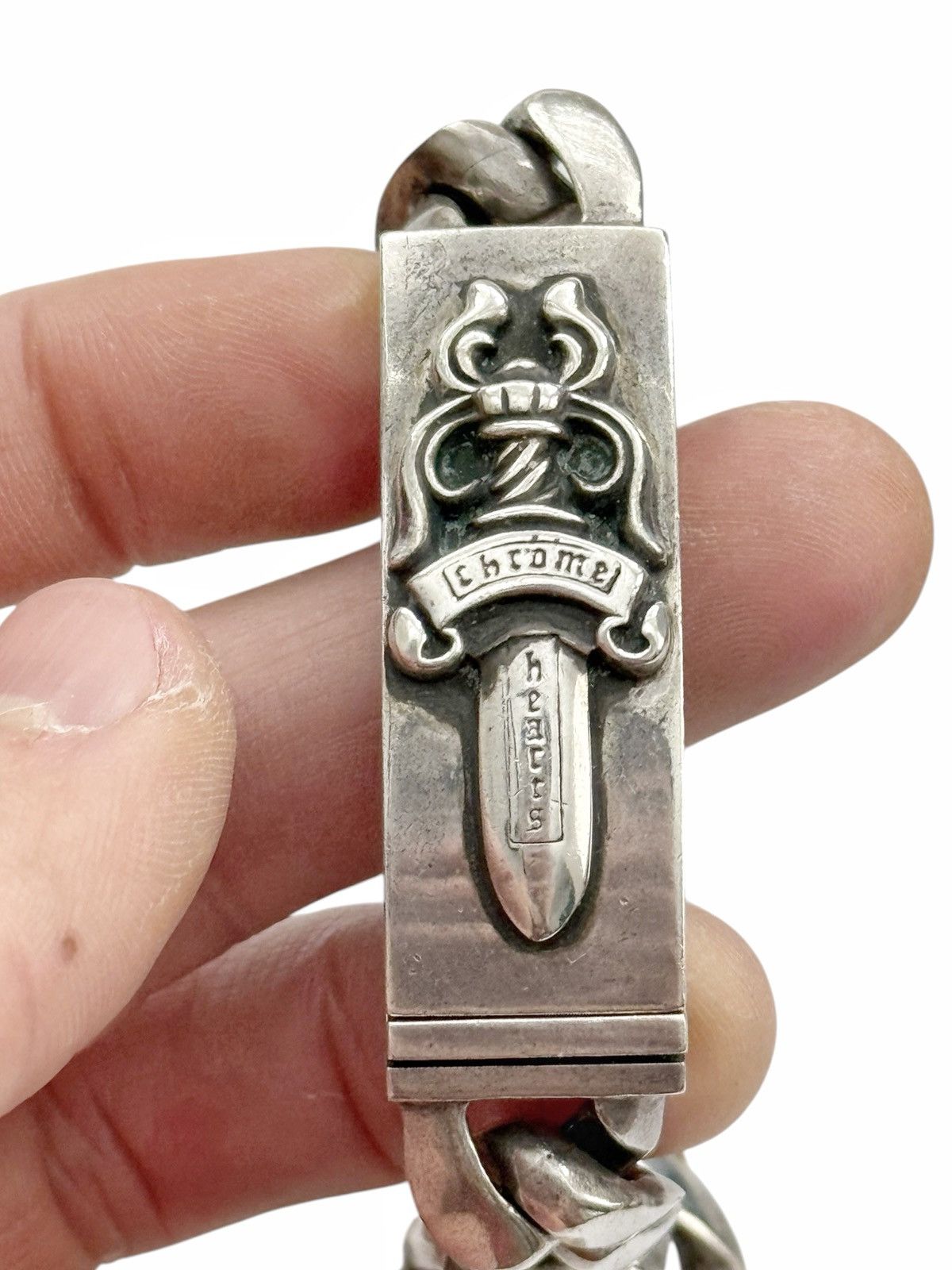Chrome Hearts RARE Large Dagger ID Bracelet Sterling Silver Cuban Size ONE SIZE - 5 Thumbnail