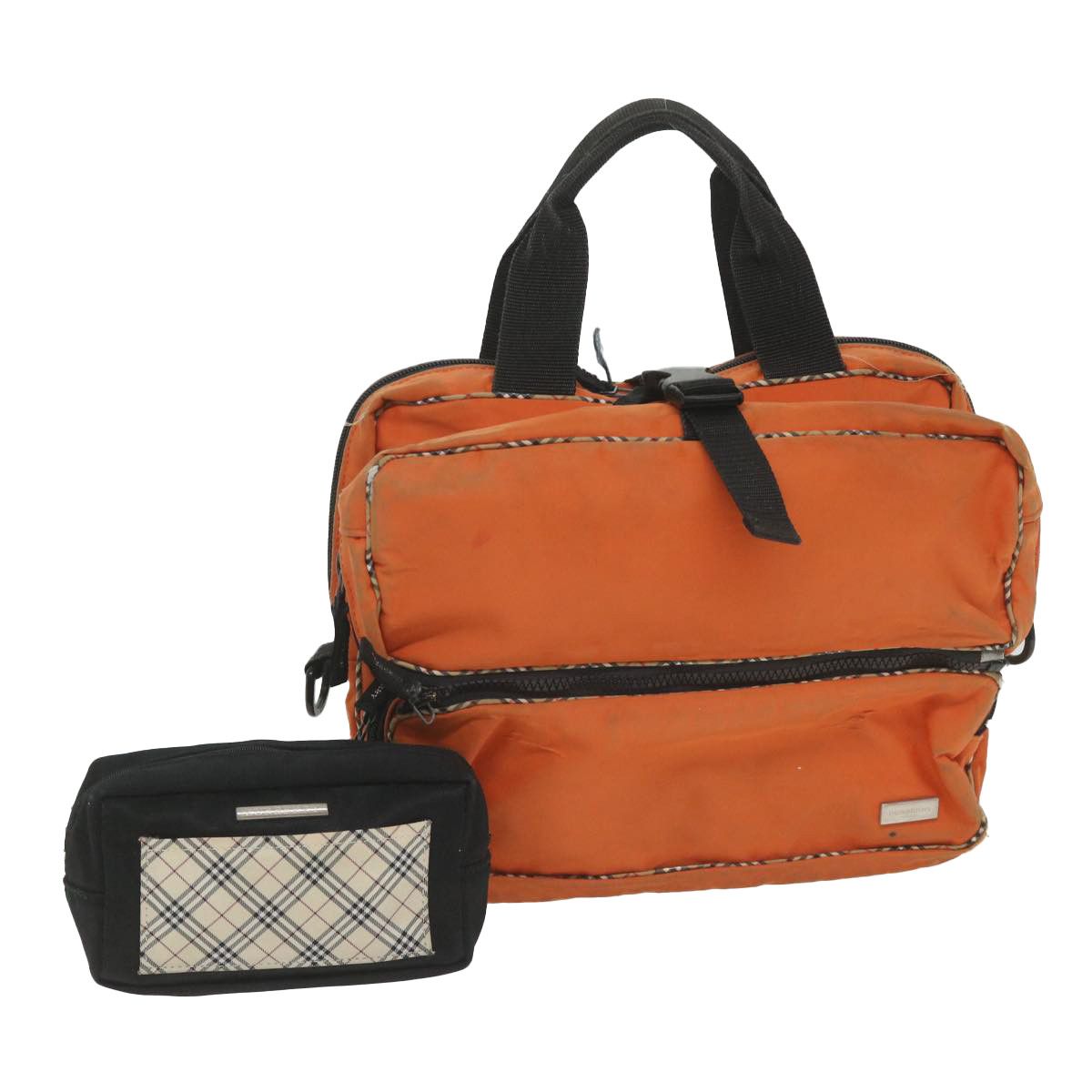 image of Burberry Nova Check Hand Bag Nylon 2Set Orange Beige Auth Ti1324 in Orange/Beige, Women's