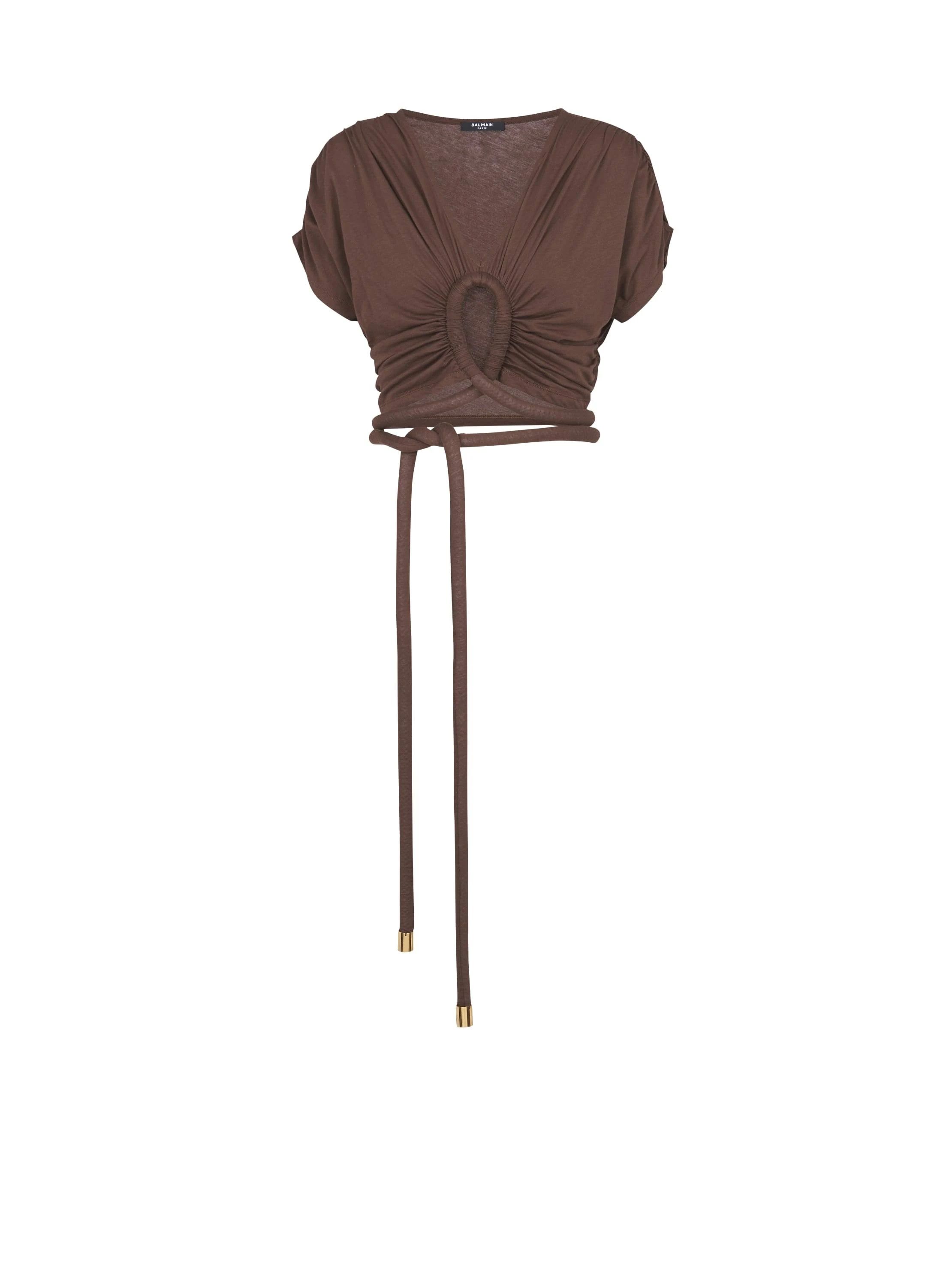 o1srvl11e0524 SS Knotted Crop Top in Brown