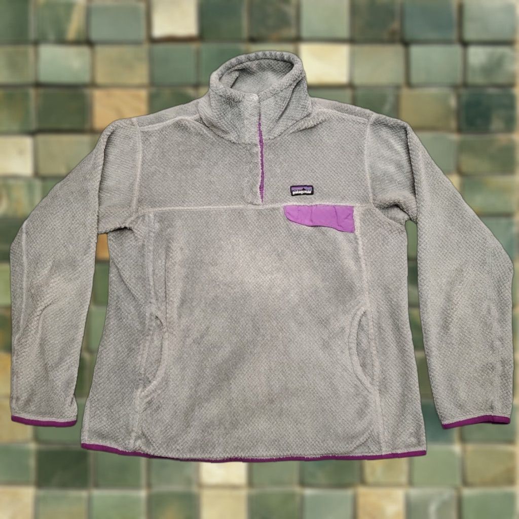 Patagonia VINTAGE Patagonia Re-Tool Snap-T Pullover Sweater Women L Gray Purple 1/4 Zip Fleece Size L / US 10 / IT 46 - 1 Thumbnail