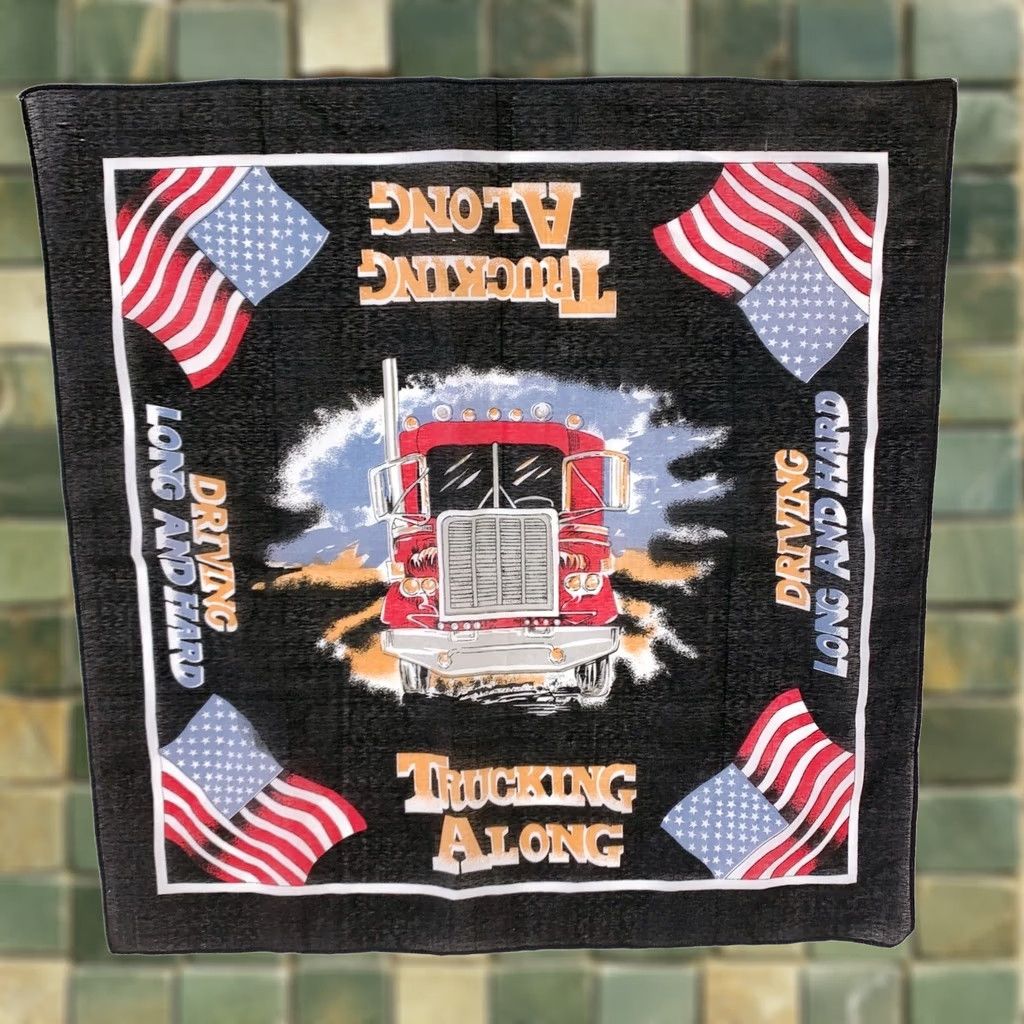 Vintage VINTAGE Driving Long & Hard Trucking Along Semi American US Flag Bandana Shirt? Size ONE SIZE - 1 Thumbnail