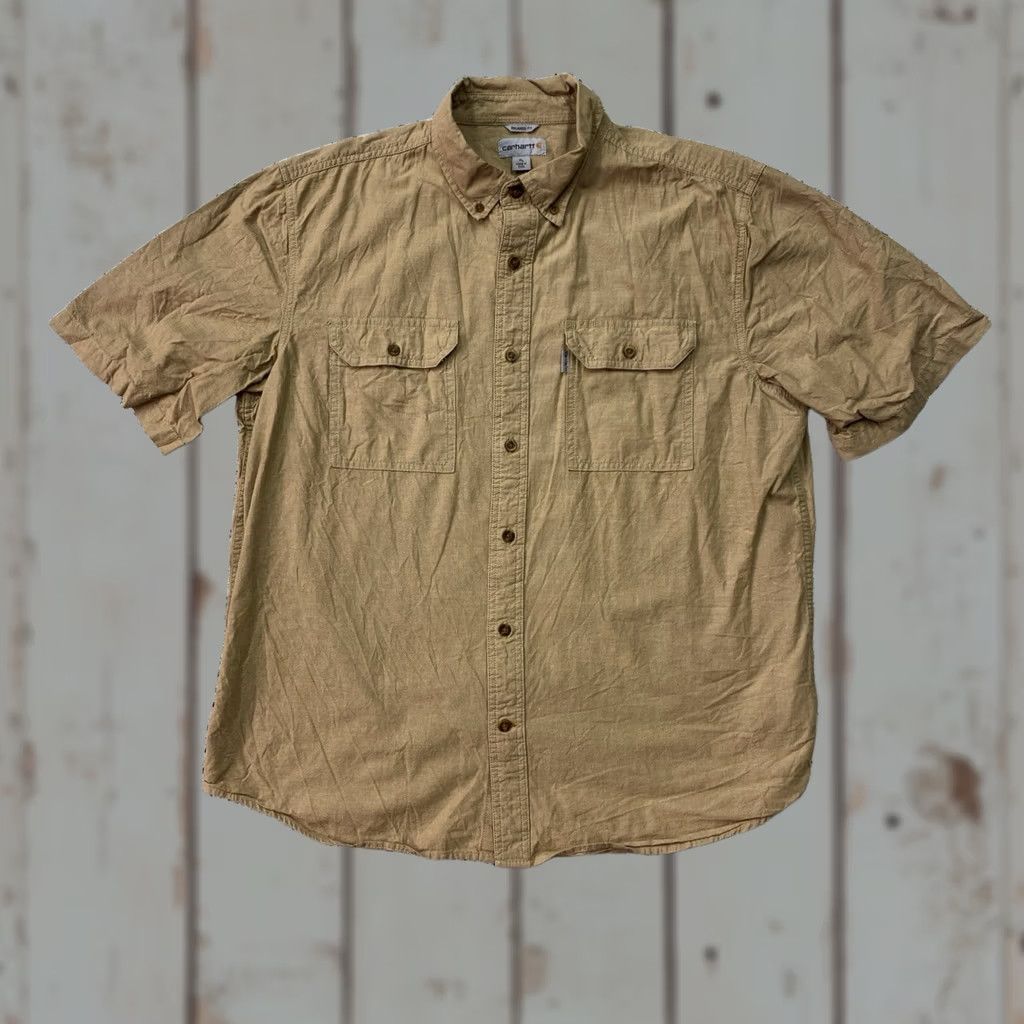 Carhartt Carhartt Mens XL Relaxed Fit Work Shirt Short Sleeve Light Brown Khaki Button-Up Pocketed Casual Workwear Shirt Size US XL / EU 56 / 4 - 1 Thumbnail