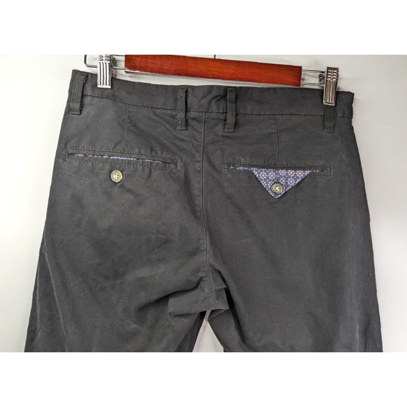Vintage Across The Pond Signature Line Pants Mens Regular 30x32 Chino Black 5-Pocket Design Casual Cotton Spandex Straight Belted Flat Front Size US 30 / EU 46 - 7 Thumbnail