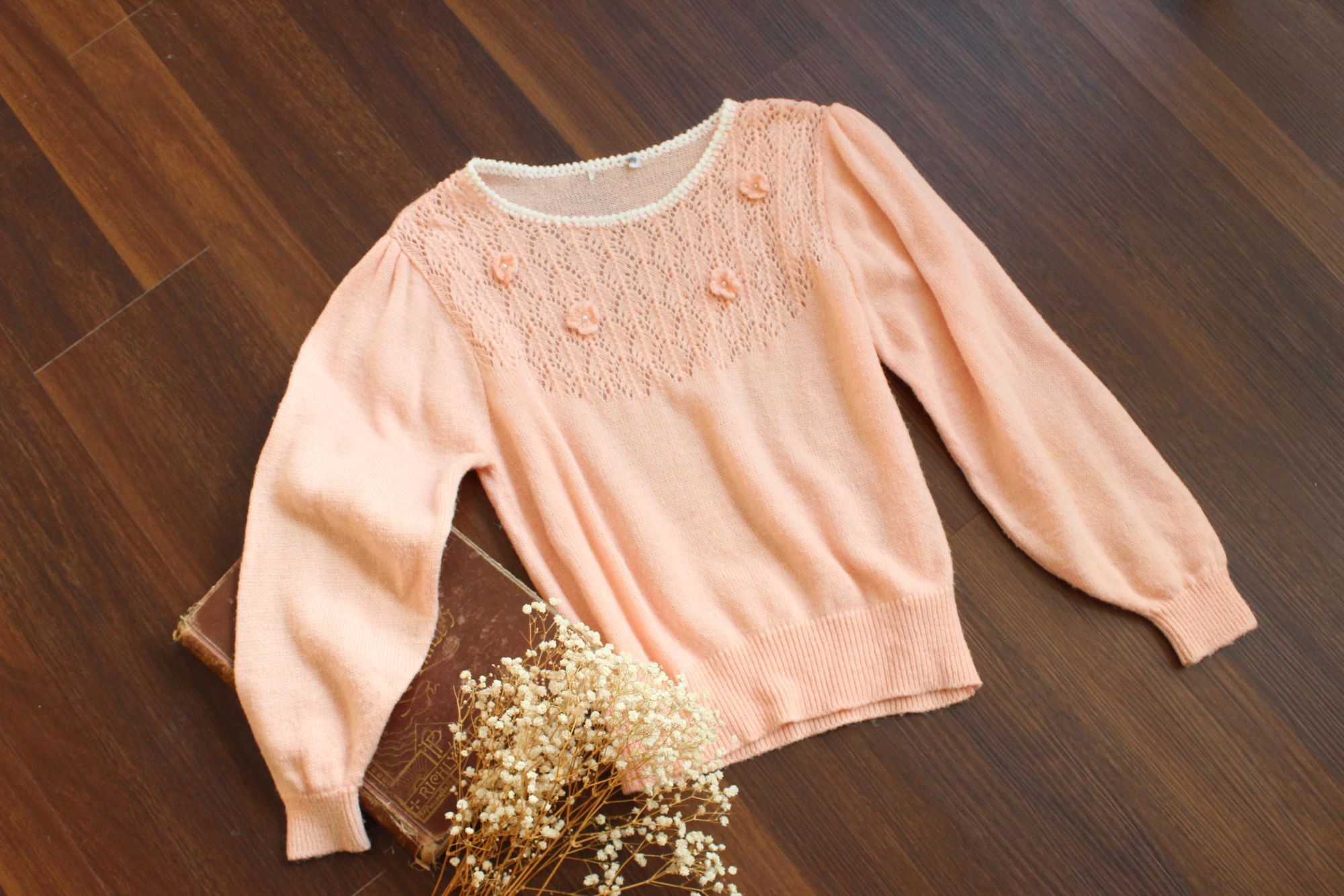 Vintage Vintage 1980s Sweater, Rt Mind Pink Pointelle Knit Pullover, Size M / US 6-8 / IT 42-44 - 2 Thumbnail