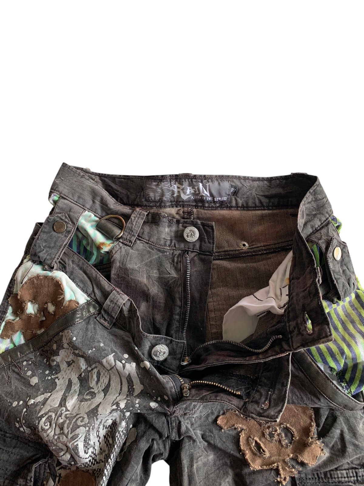 If Six Was Nine FLARE RAIN DOUBLE WAIST PUNK SKULL CUSTOM DISTRESSED DENIM Size US 28 / EU 44 - 15 Thumbnail