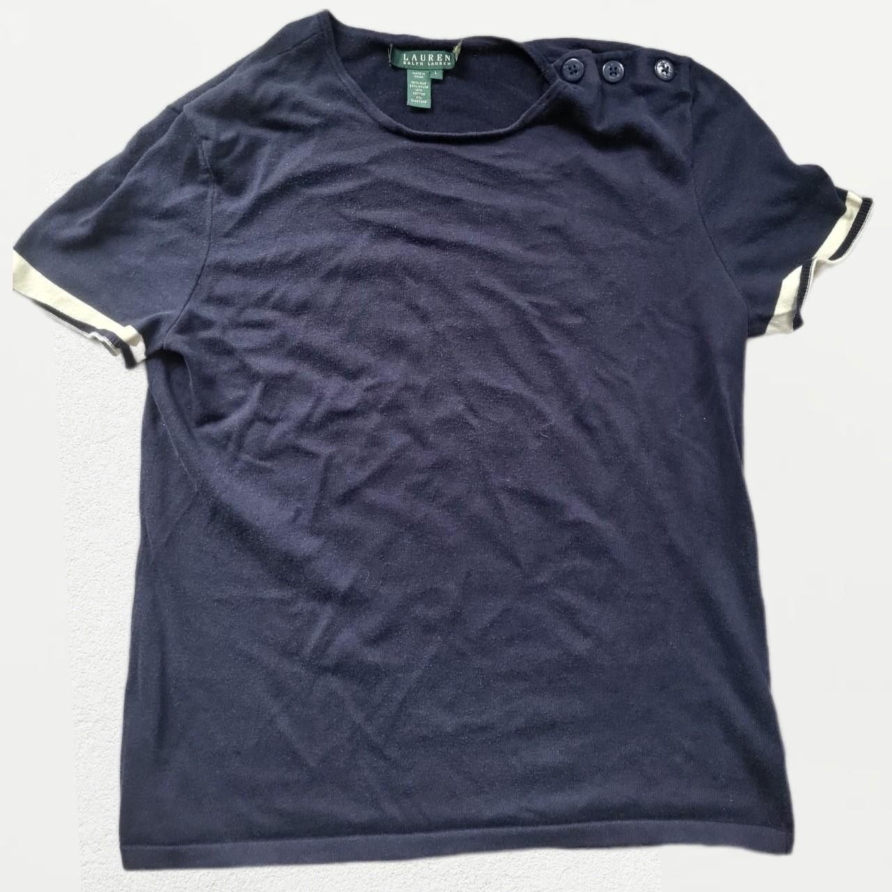 Ralph Lauren Ralph Lauren Women's Navy and Blue T-shirt - Size L Size L / US 10 / IT 46 - 2 Thumbnail