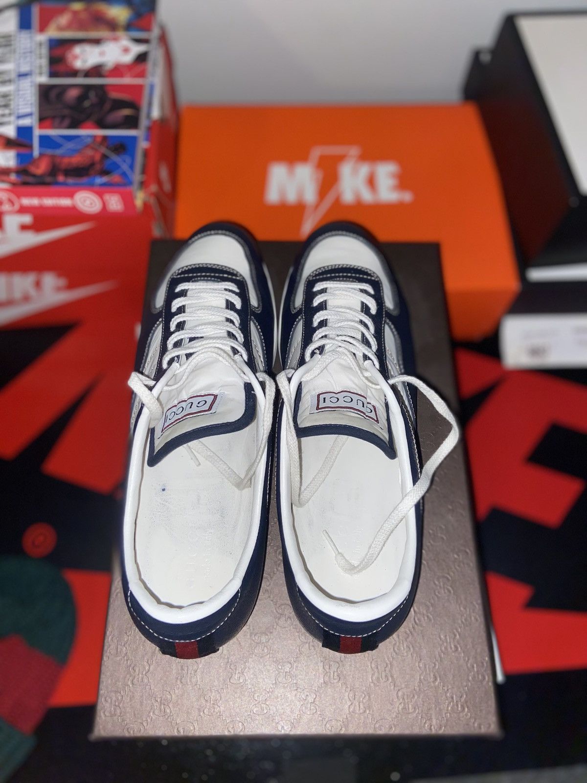Gucci Gucci Low Top Leather Sneakers Navy Size US 12 / EU 45 - 8 Thumbnail