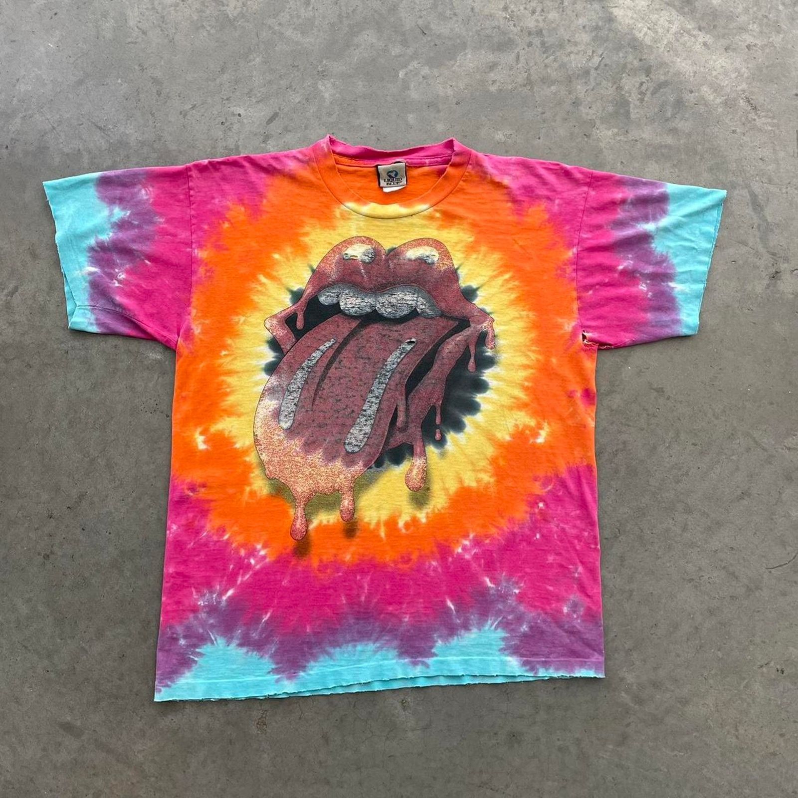 Vintage Vintage 90s Liquid Blue Rolling Stones Tie Dye T-shirt Size US L / EU 52-54 / 3 - 1 Thumbnail
