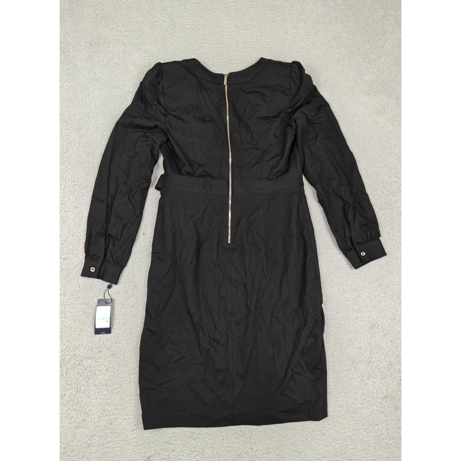 Tommy Hilfiger Tommy Hilfiger Dress Womens 8 Black Long Sleeve Wrap Belted Knee Length Work Size M / US 6-8 / IT 42-44 - 6 Thumbnail