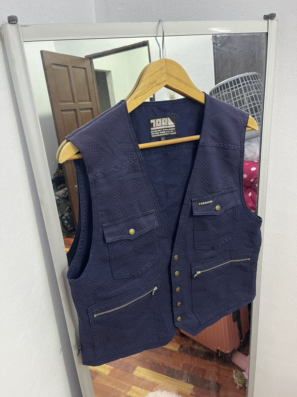 Japanese Brand Toraichi Japan Checkered Work Vest Utility Navy Size US M / EU 48-50 / 2 - 1 Thumbnail