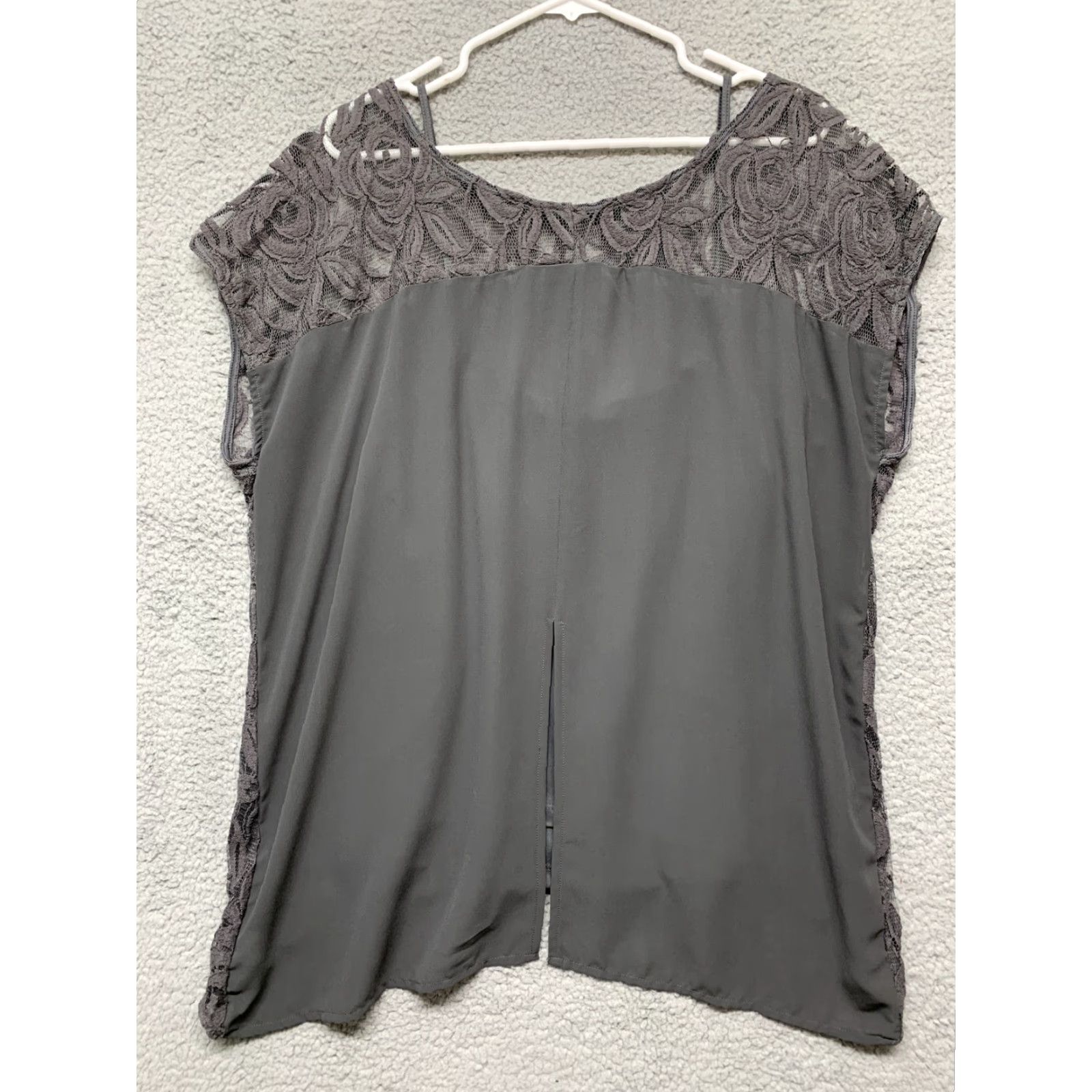 Apt. 9 APT 9 Womens Tunic 2 Piece Gray Tank Top XL Extra Large Shirt Dress Sleeveless Round Neck Lace Crochet Pattern Floral Business Classic Regular Womens Size XL / US 12-14 / IT 48-50 - 4 Thumbnail