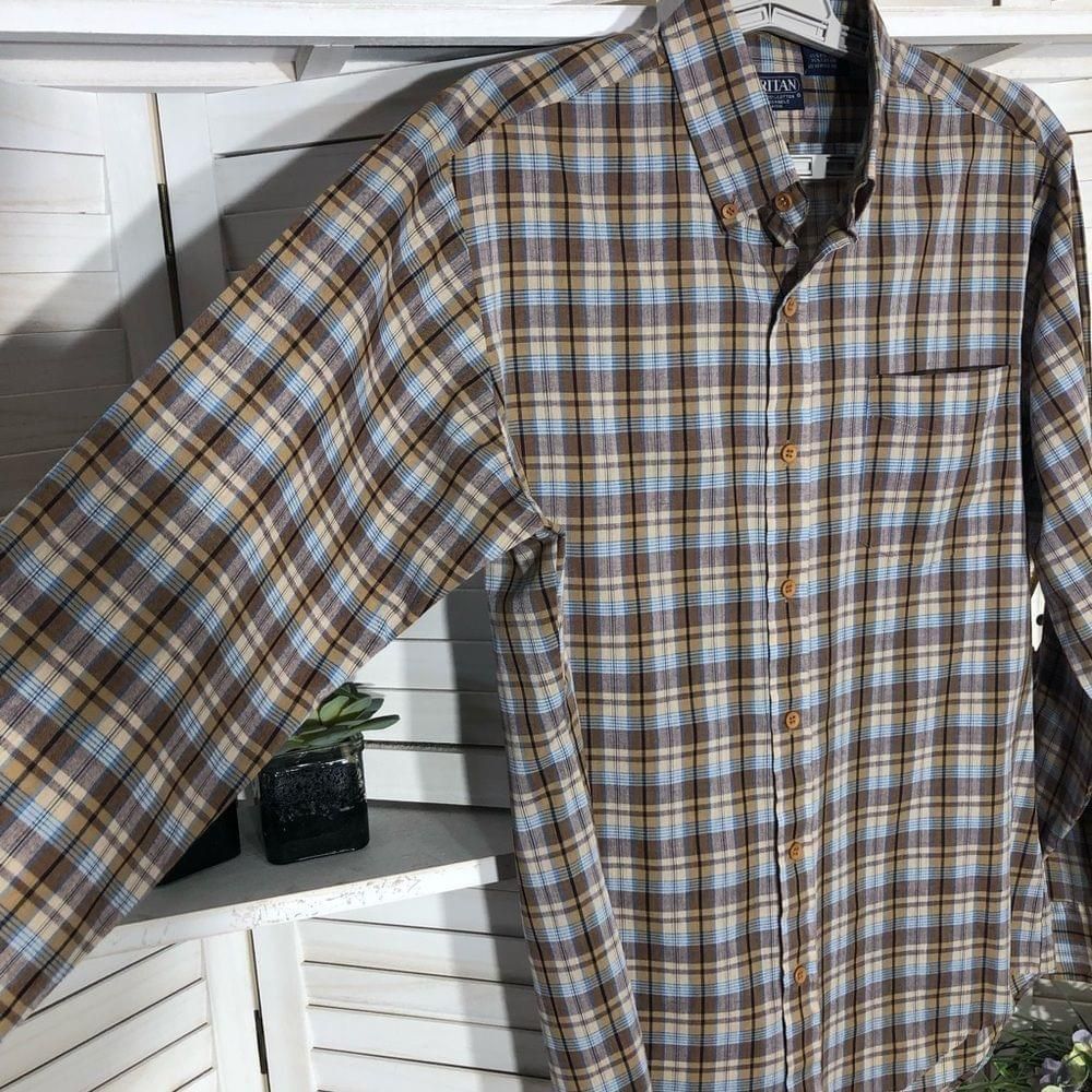 Vintage blue tan brown plaid lightweight cotton long sleeves shirt M Size US M / EU 48-50 / 2 - 3 Thumbnail