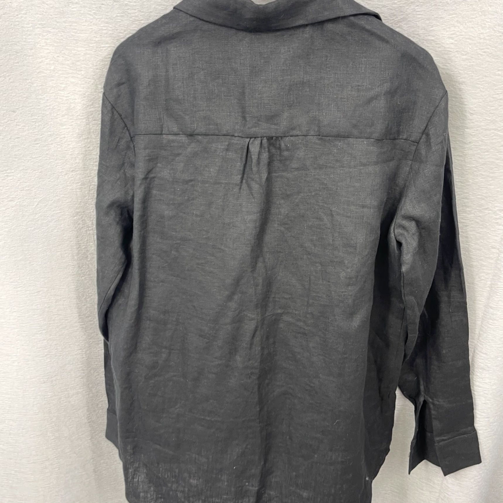 Vintage VINTAGE Monday Linen Oversized Shirt Womens Casual Long Sleeve Button-Up Tunic Black 90s Size ONE SIZE - 4 Thumbnail
