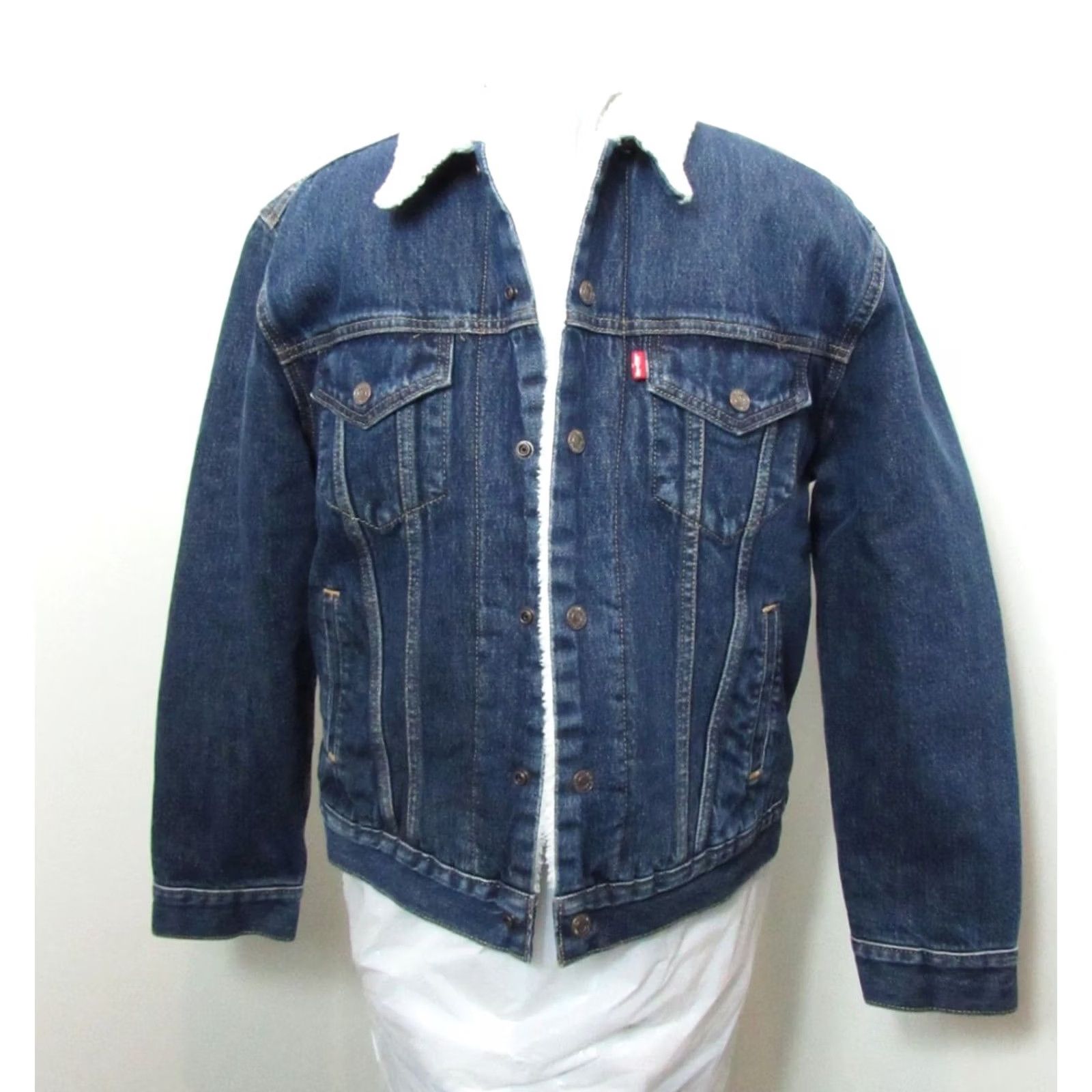 Levi's VINTAGE Levi’s Trucker Denim Jacket Medium Sherpa Lined Blue 90s Big E Mens Regular Jacket Size US 31 - 3 Thumbnail