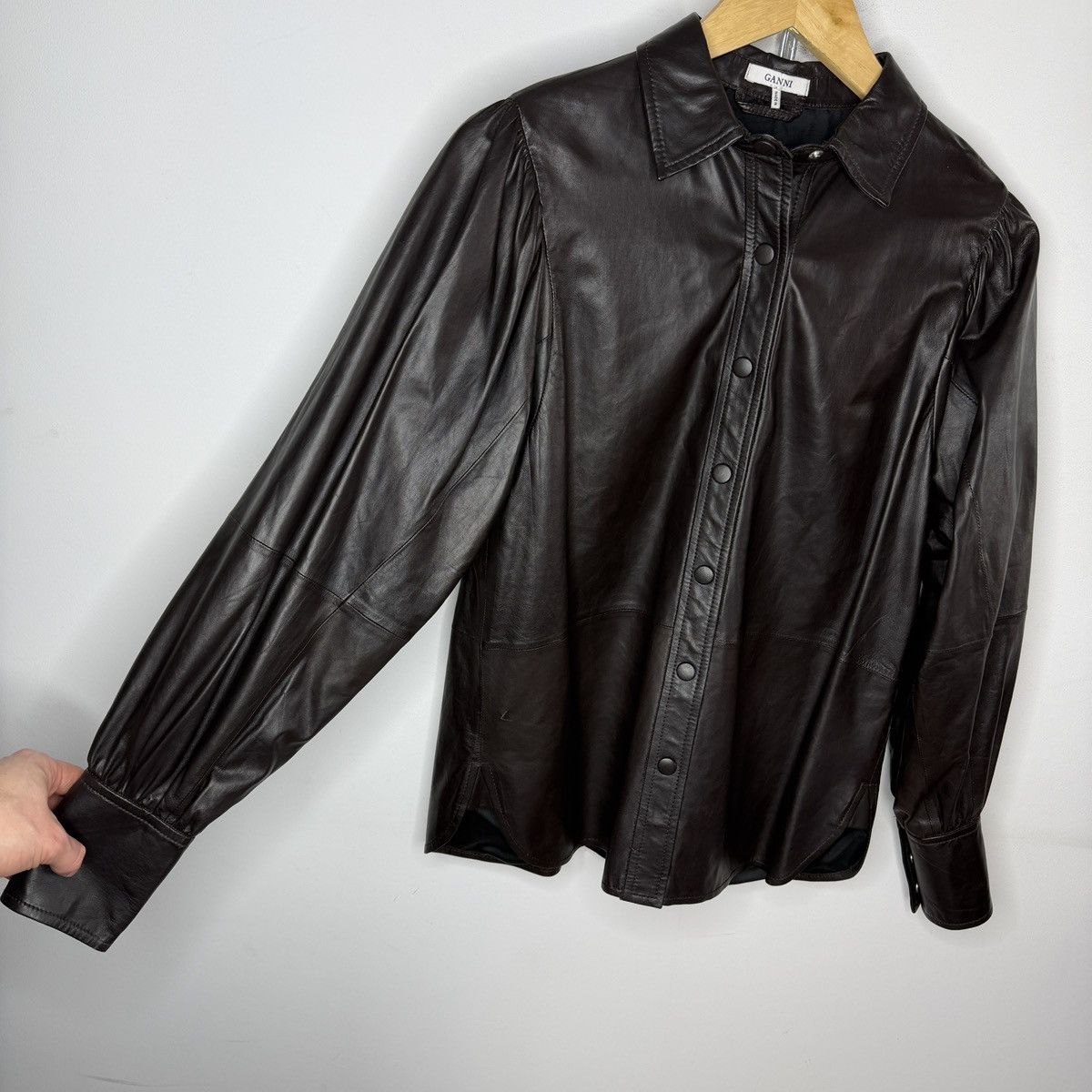 Ganni Ganni Lamb leather snap button shirt Size S / US 4 / IT 40 - 6 Thumbnail