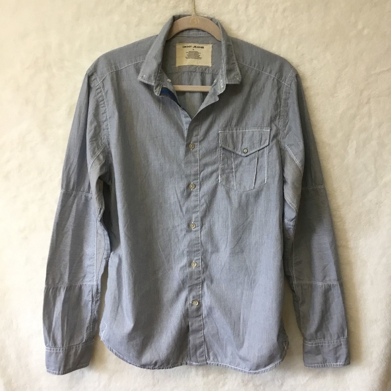 DKNY DKNY Jeans Blue Striped Button-Up Shirt Size M / US 6-8 / IT 42-44 - 2 Thumbnail