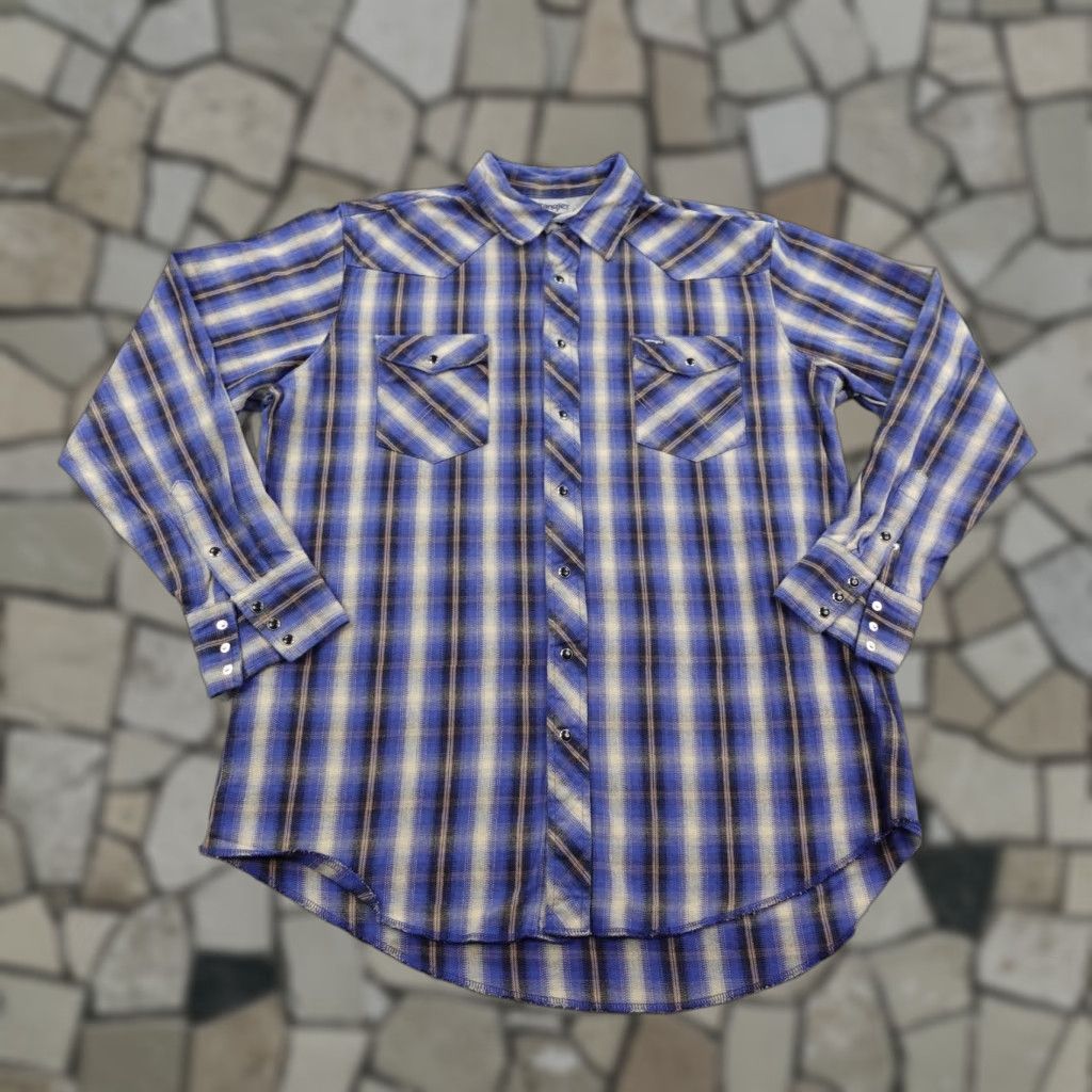 Wrangler Wrangler Shirt Mens XL Tall Blue Plaid Western Pearl Snap Advanced Comfort Twill Size US XL / EU 56 / 4 - 1 Thumbnail