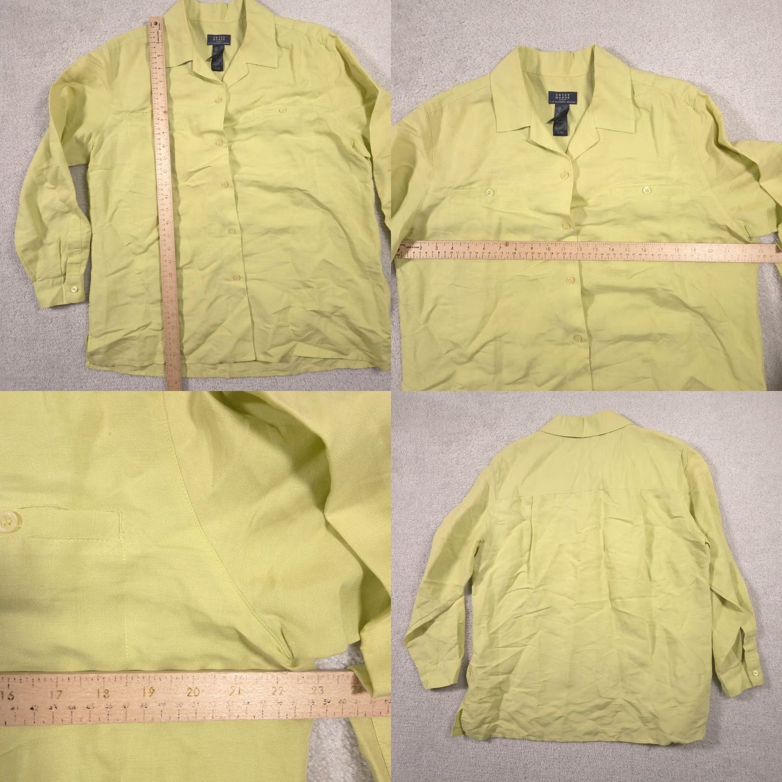 Vintage Crazy Horse Shirt Mens L Yellow Solid Ramie Blend Button Long Sleeve Casual Size US L / EU 52-54 / 3 - 8 Thumbnail